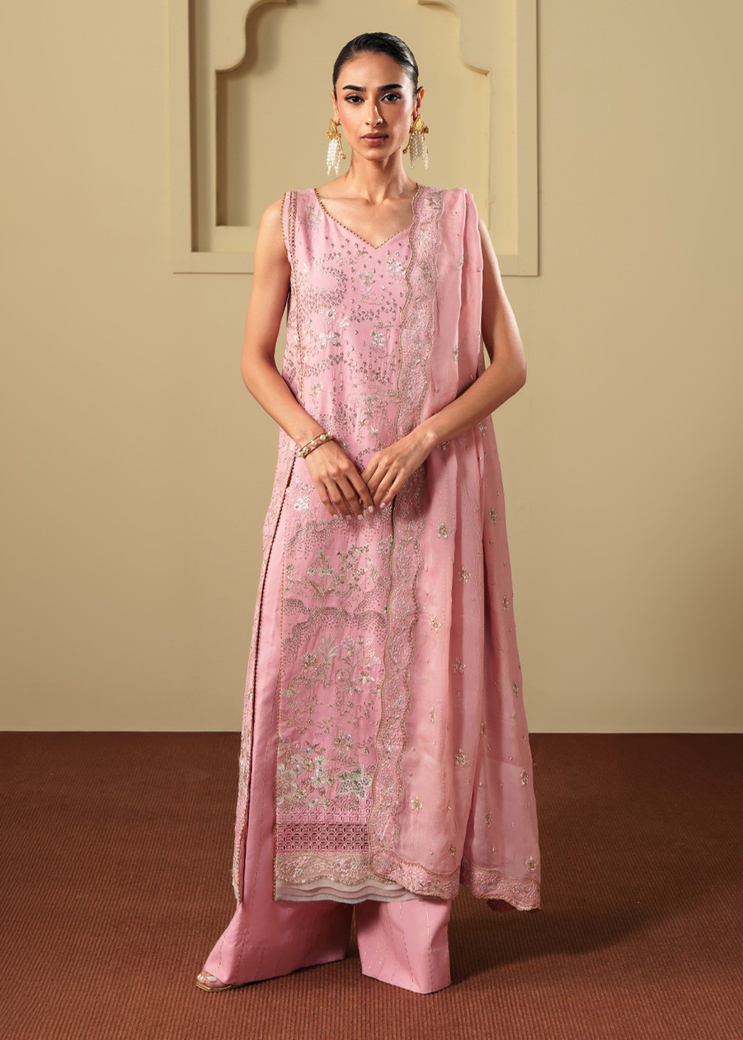 raw silk Kurta Set in Pink