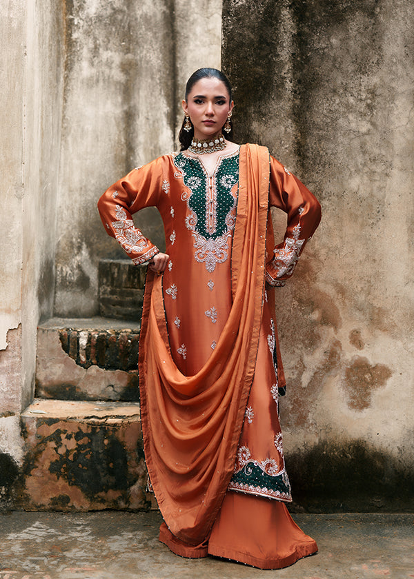 pk charmuse silk Kurta Set in Pumpkin orange