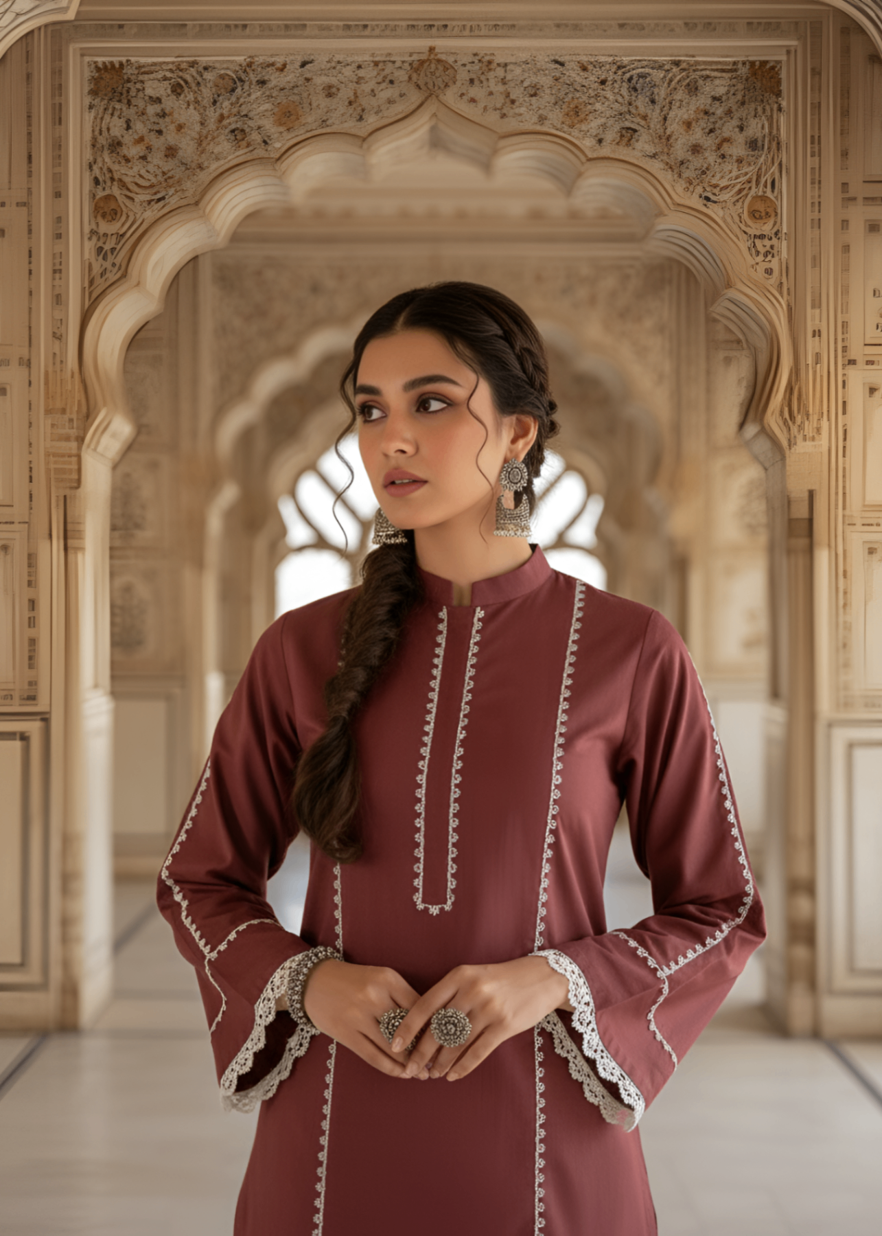 lawn cotton Kurta Set in Brown