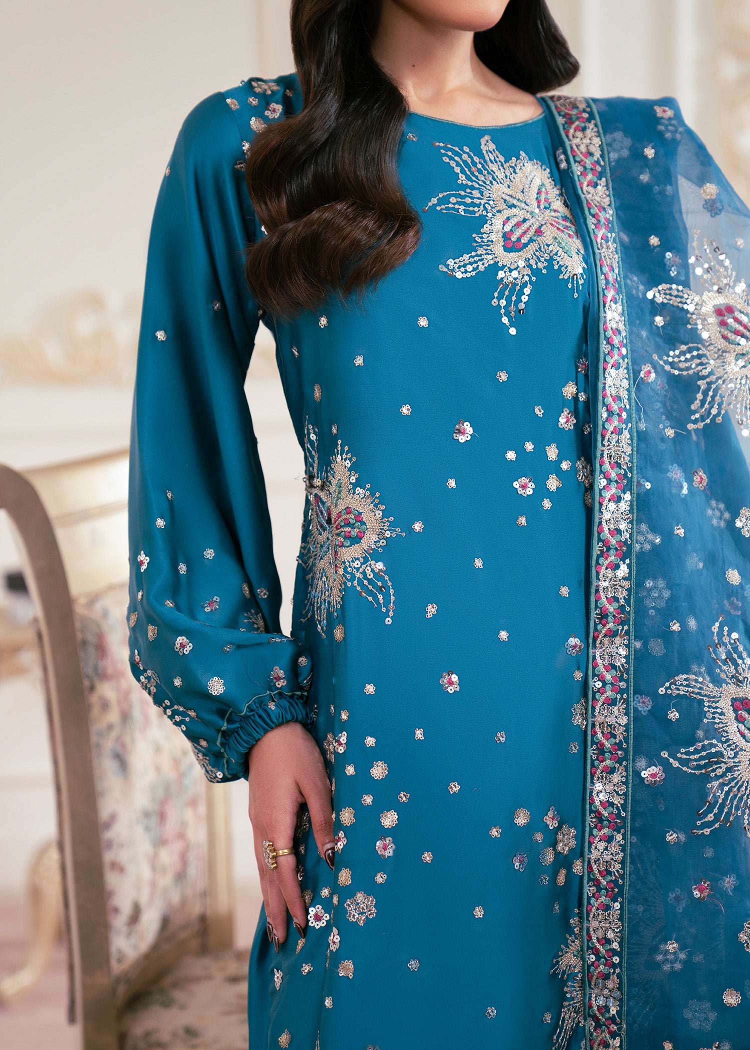 charmuse/shamooz Kurta Set in Steel blue