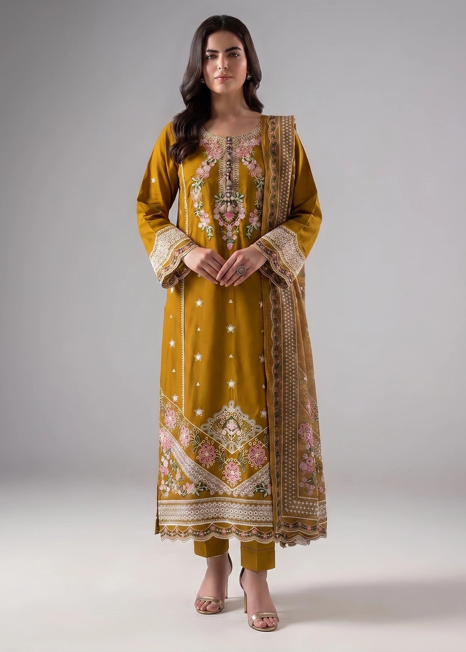 cotton linen Kurta Set in Saffron