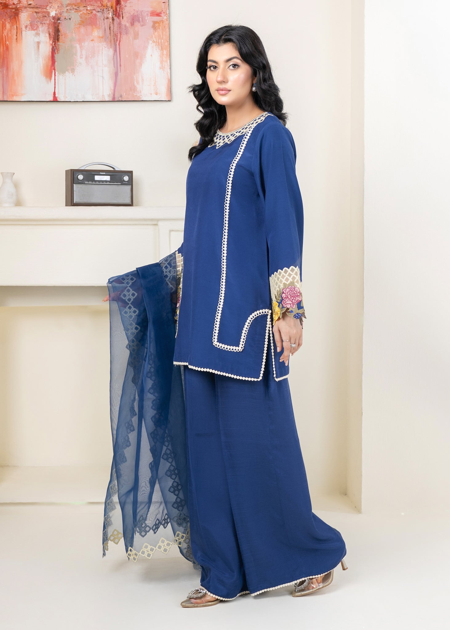 thai silk Kurta Set in Sapphire blue