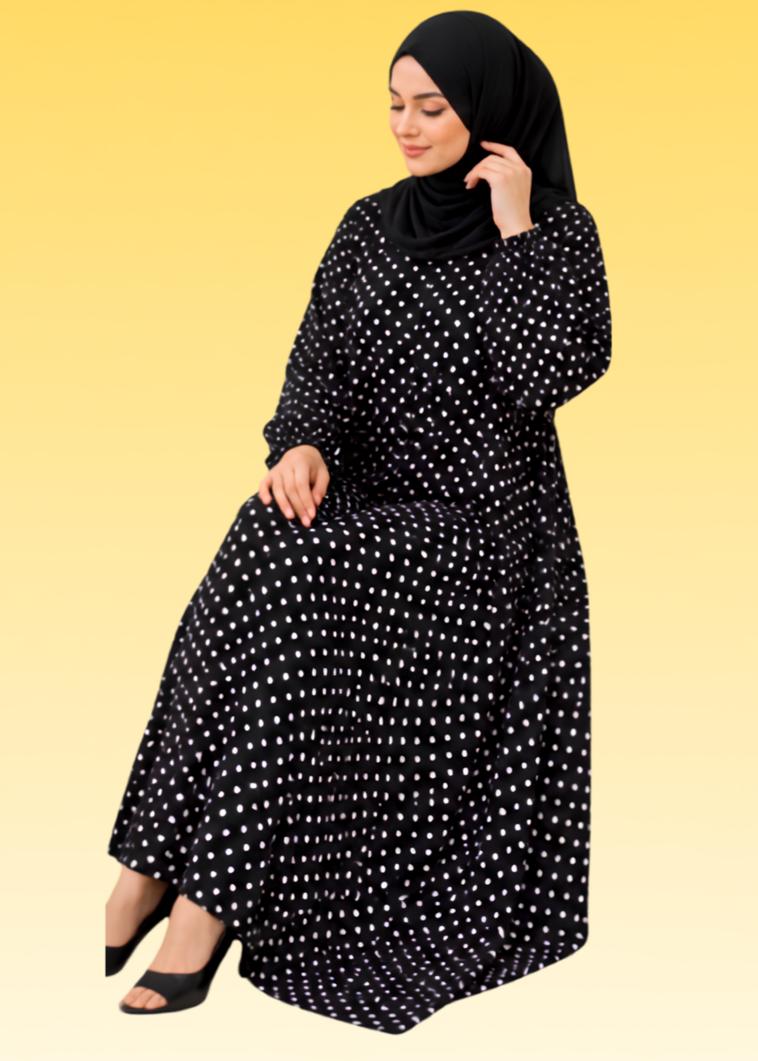 crepe georgette Abaya in Black, beige