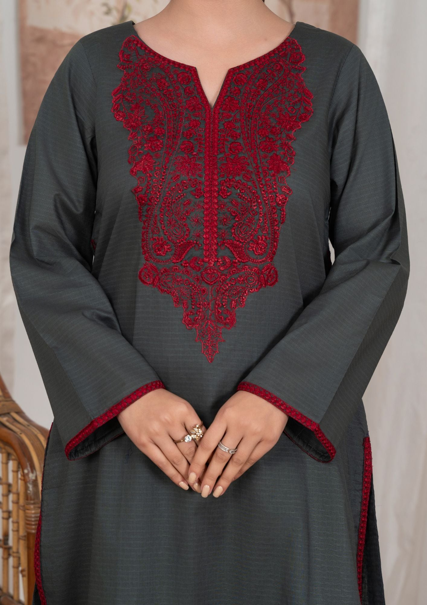 lawn Kurta Set in Slate grey