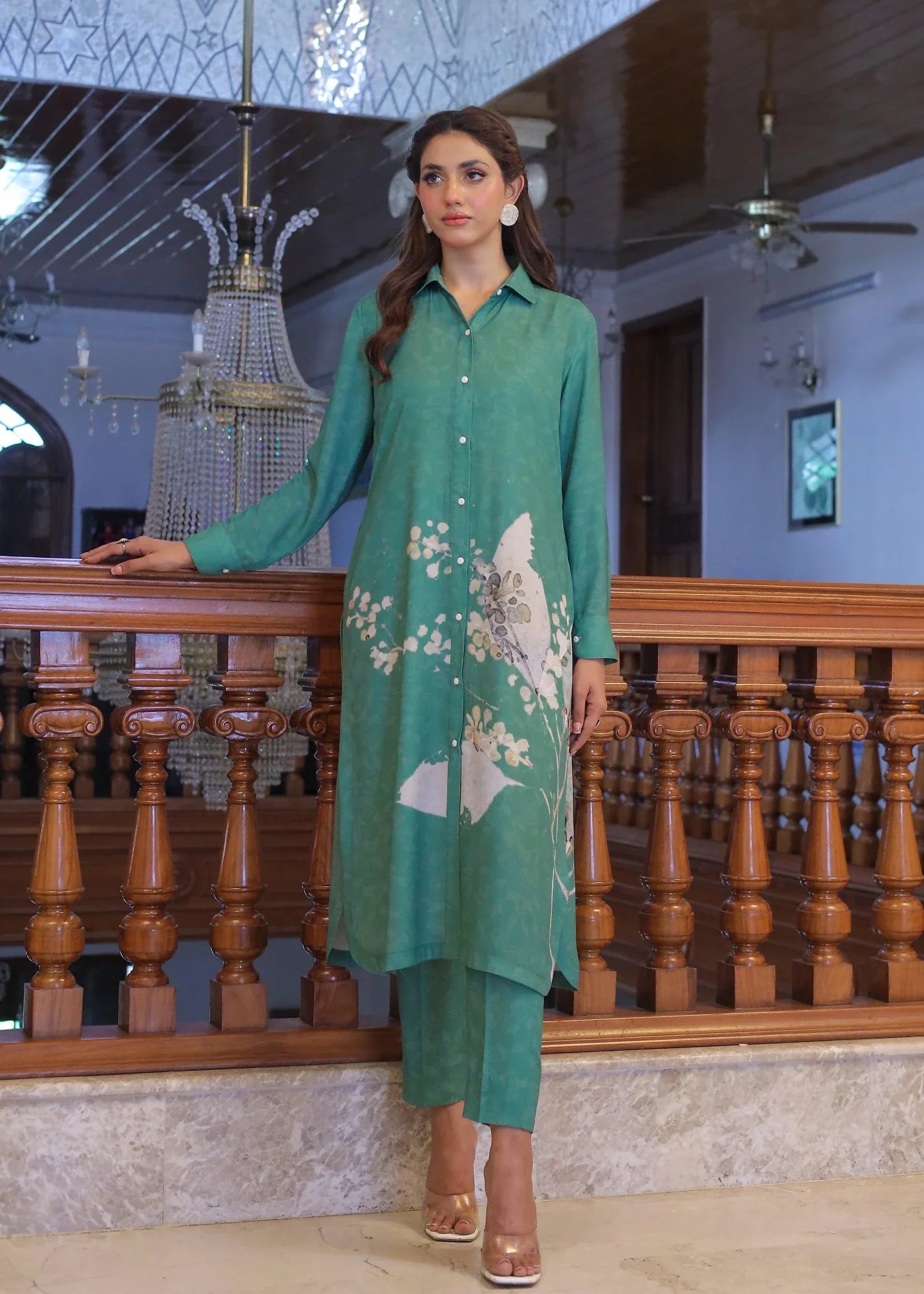 crepe Kurta Set in Green