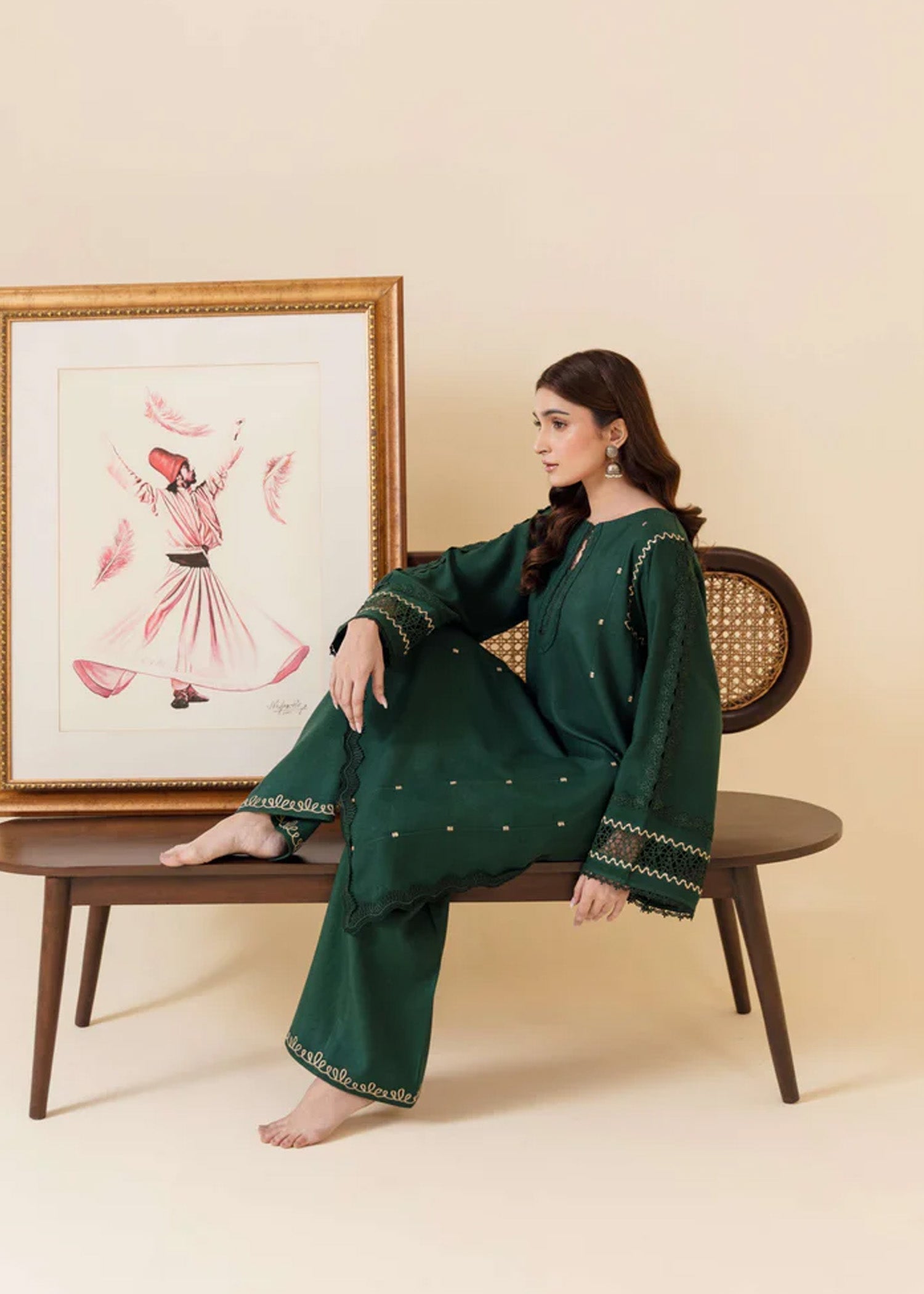 wool Kurta Set in Forest green