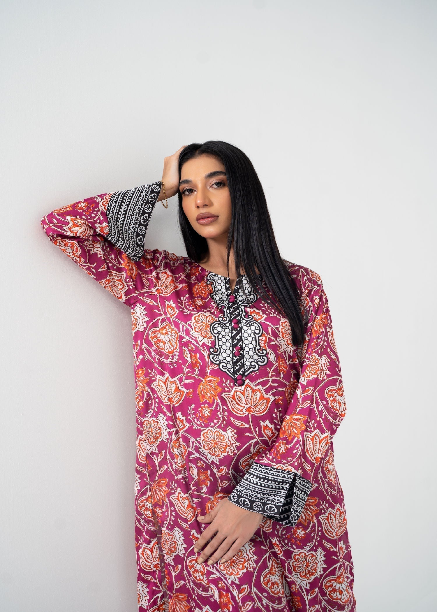 satin silk Kurti in Magenta