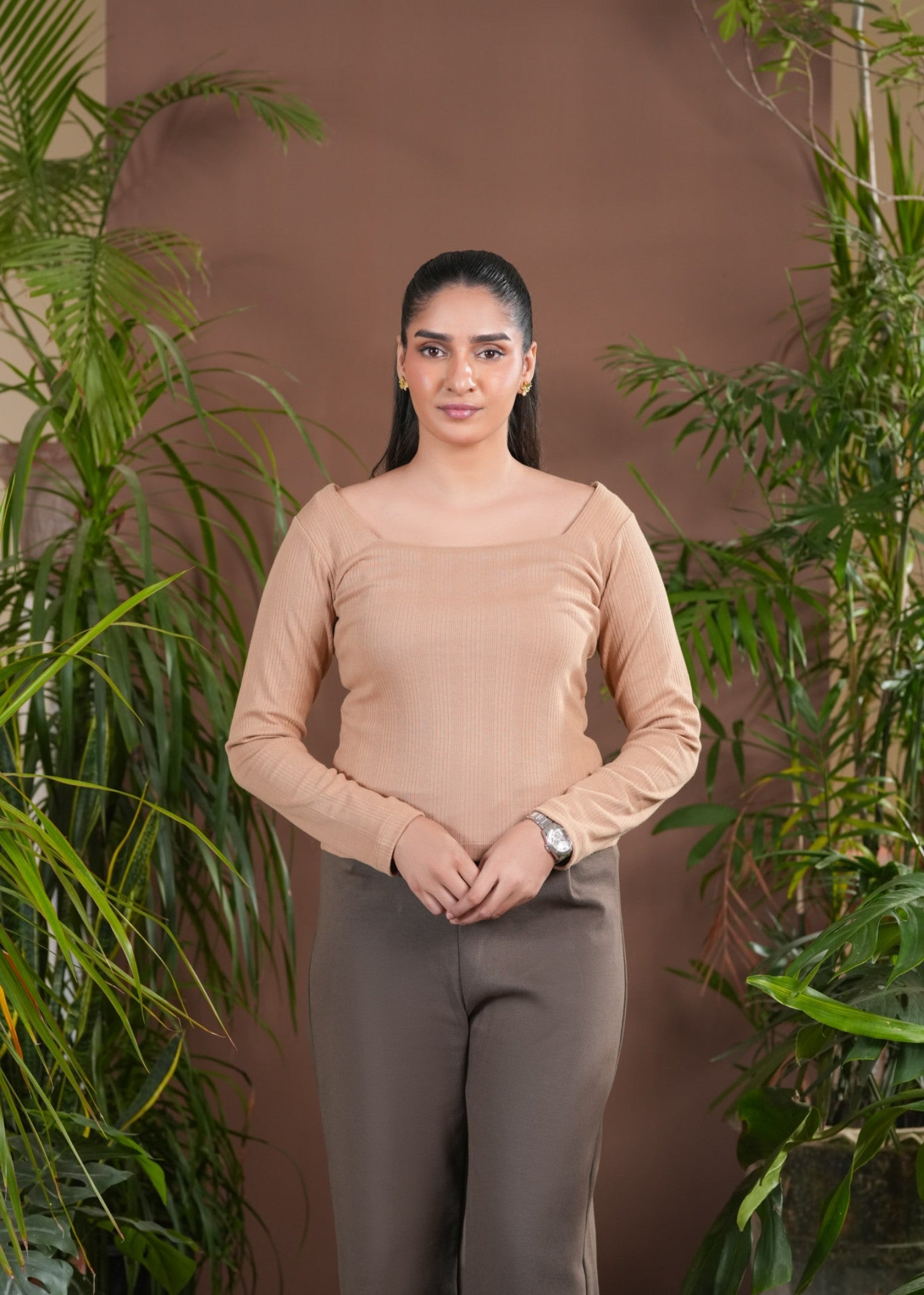 cotton pique Top in Beige