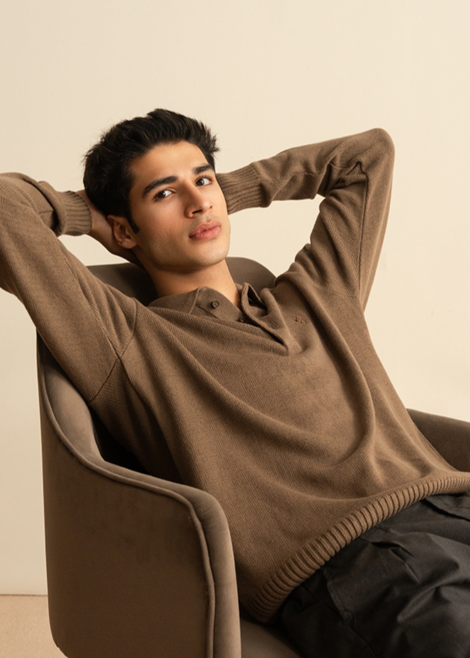 cotton Sweater in Camel brown