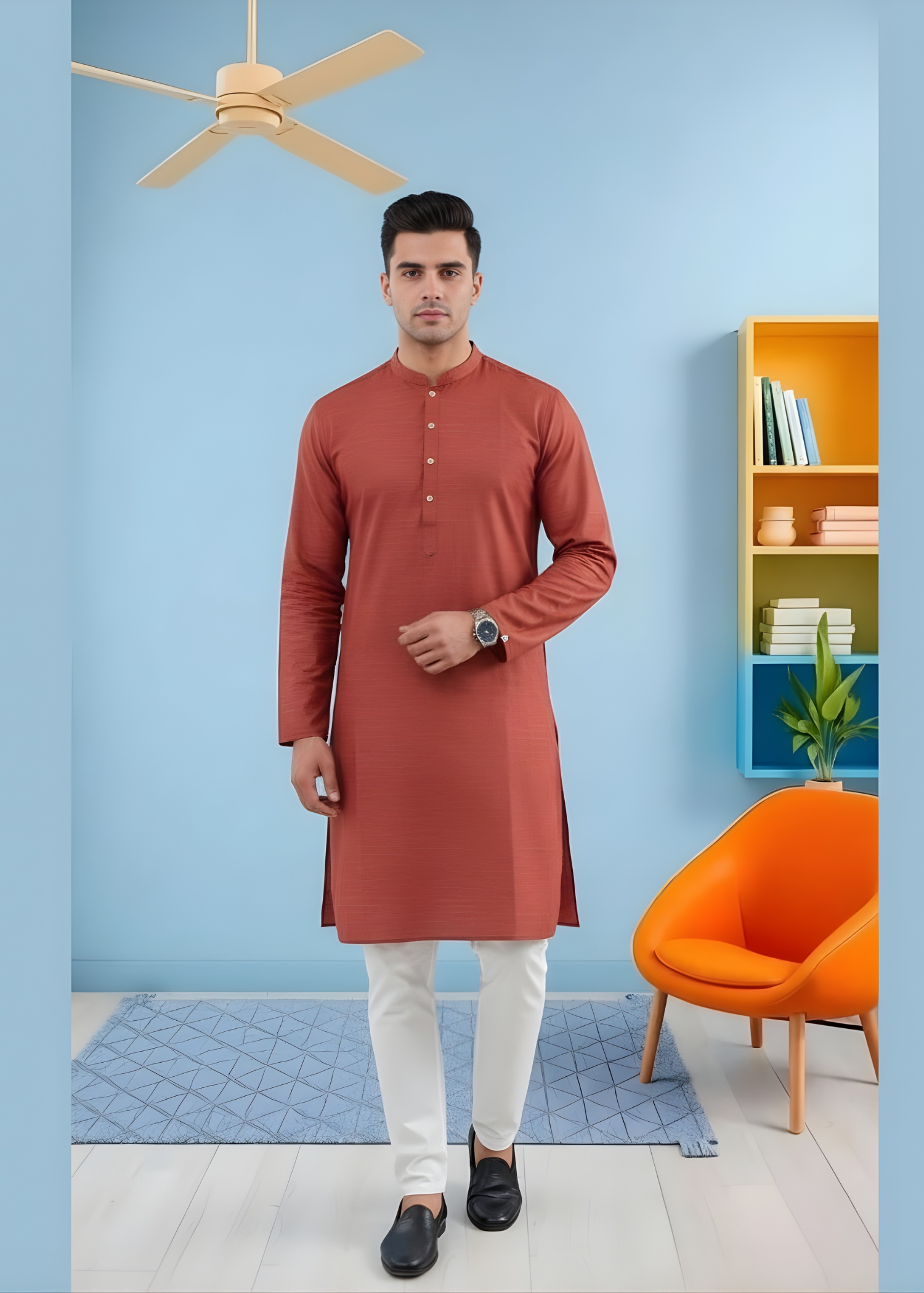 cotton linen Kurta in Rust orange