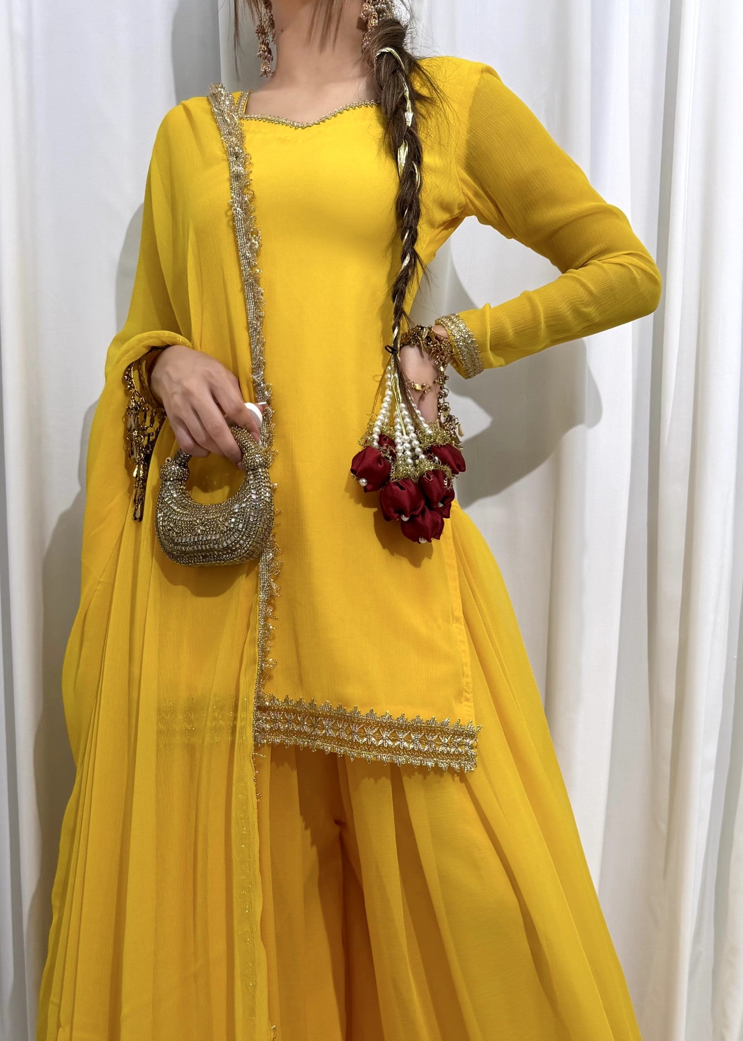 bemberg crinkle chiffon Sharara in School bus yellow