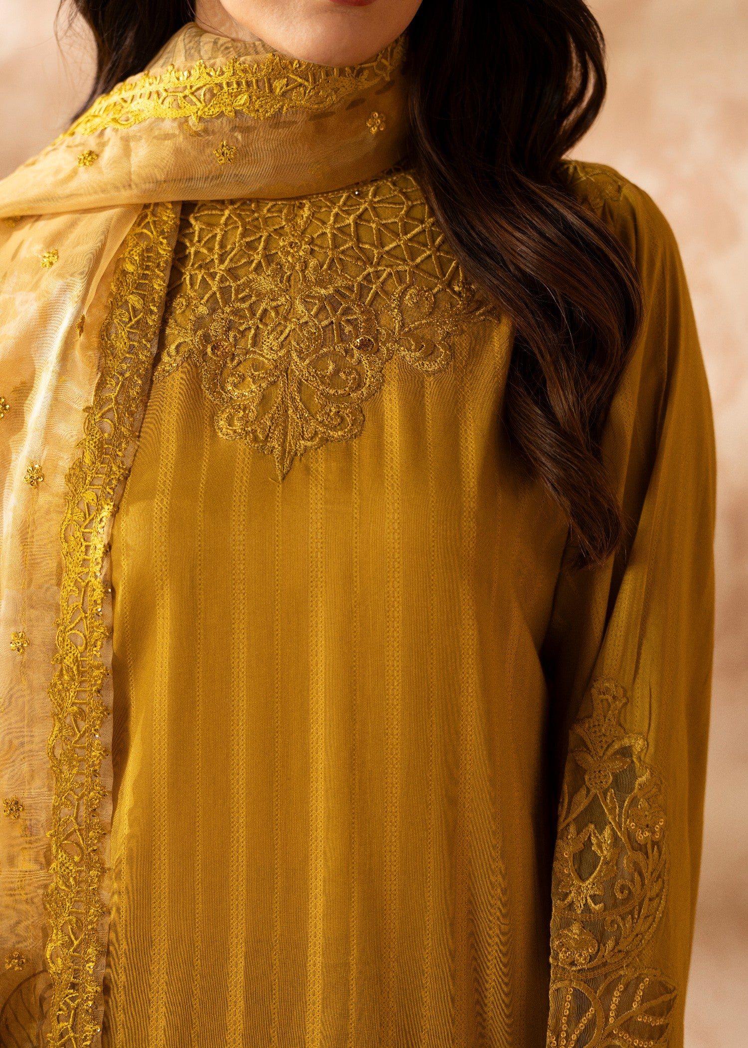 blended linen Kurta Set in Gold