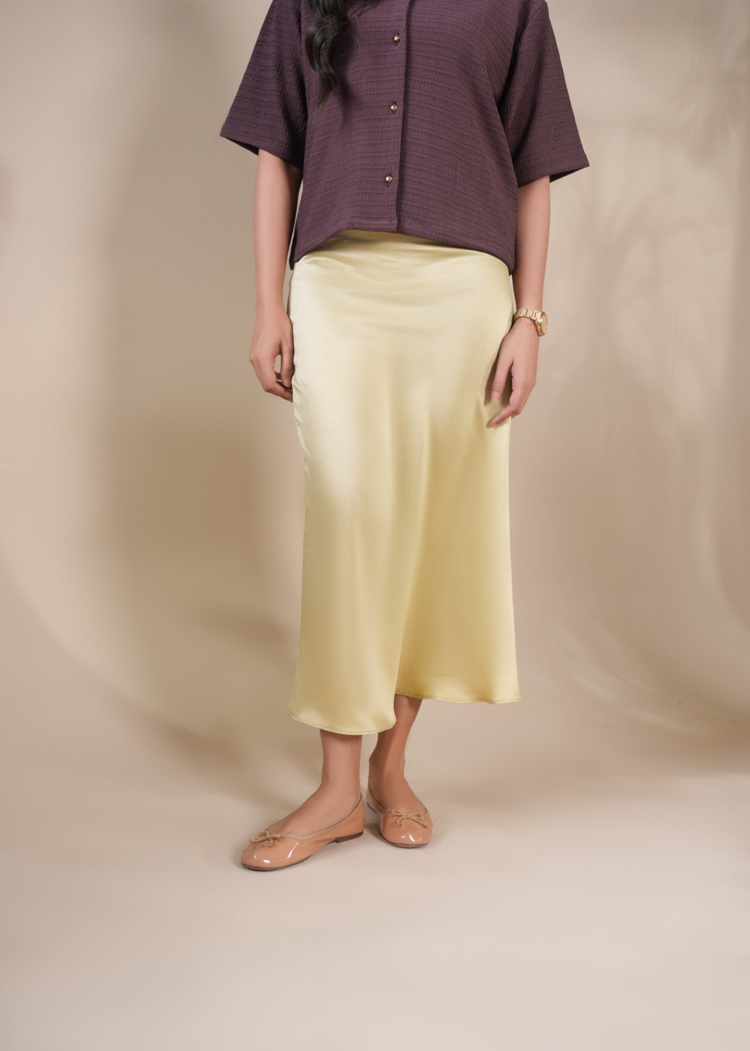 satin silk Skirt in Beige