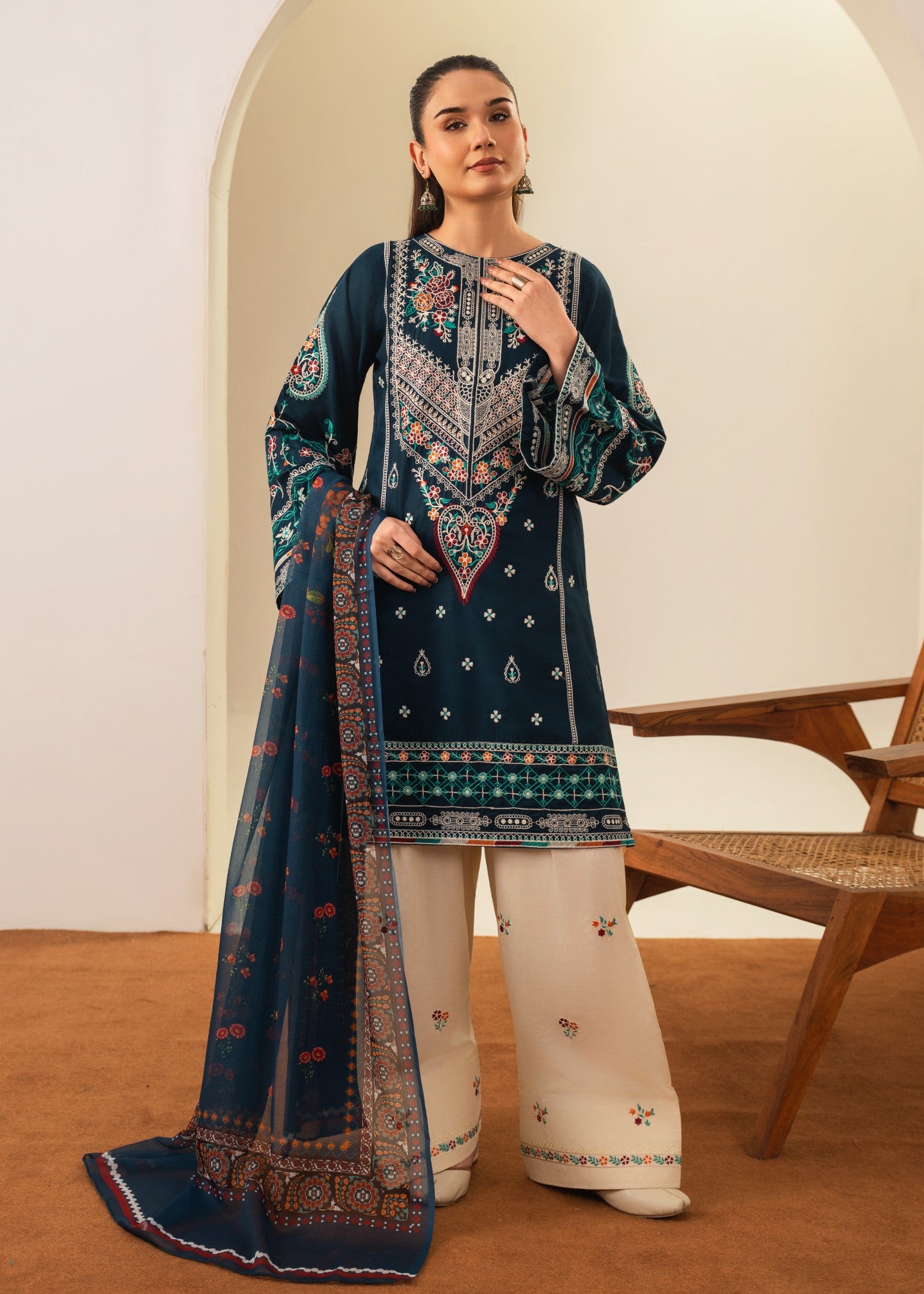 lawn Kurta Set in Teal
