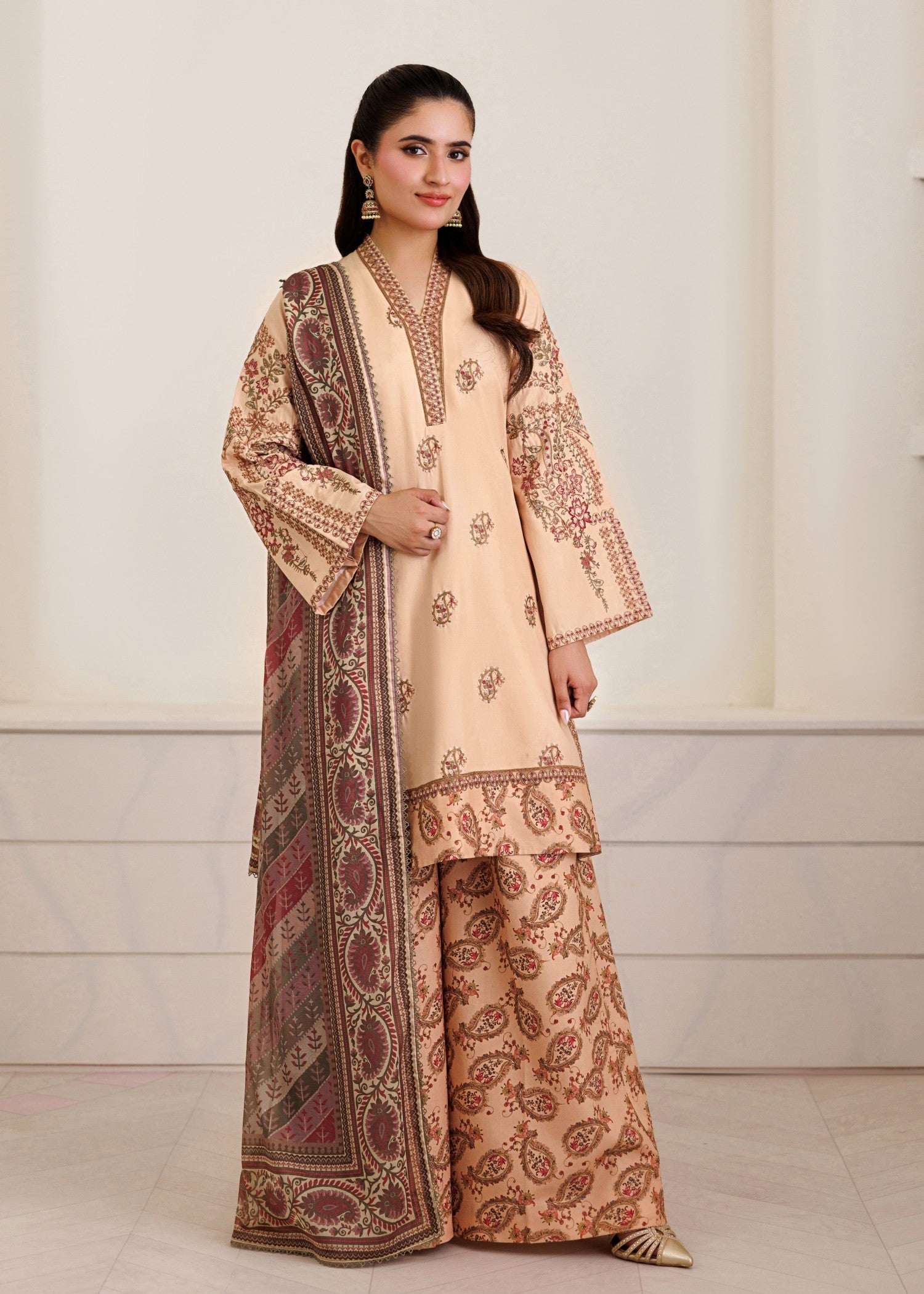 lawn Kurta Set in Peach orange