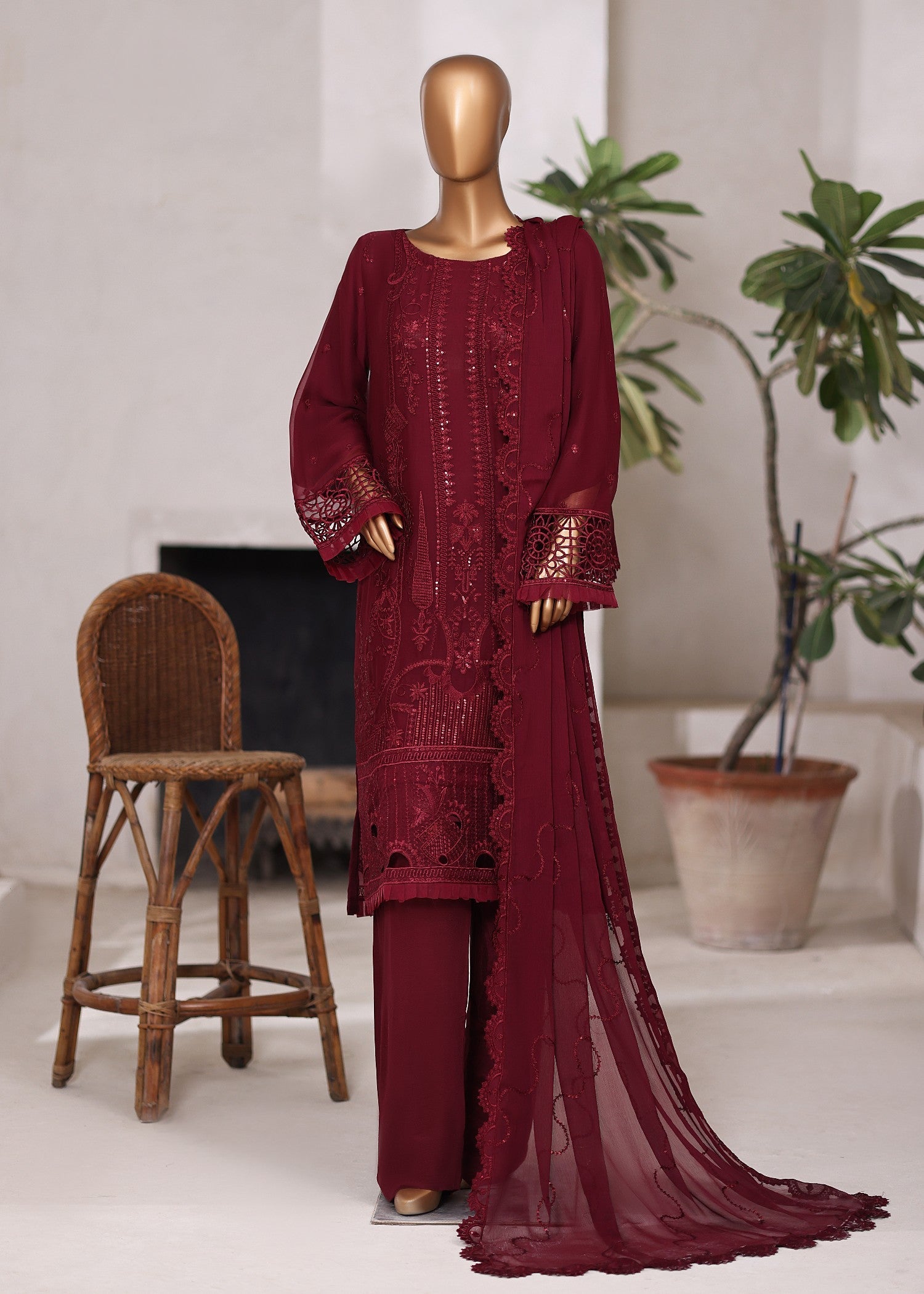 bemberg crinkle chiffon Kurta Set in Sangria