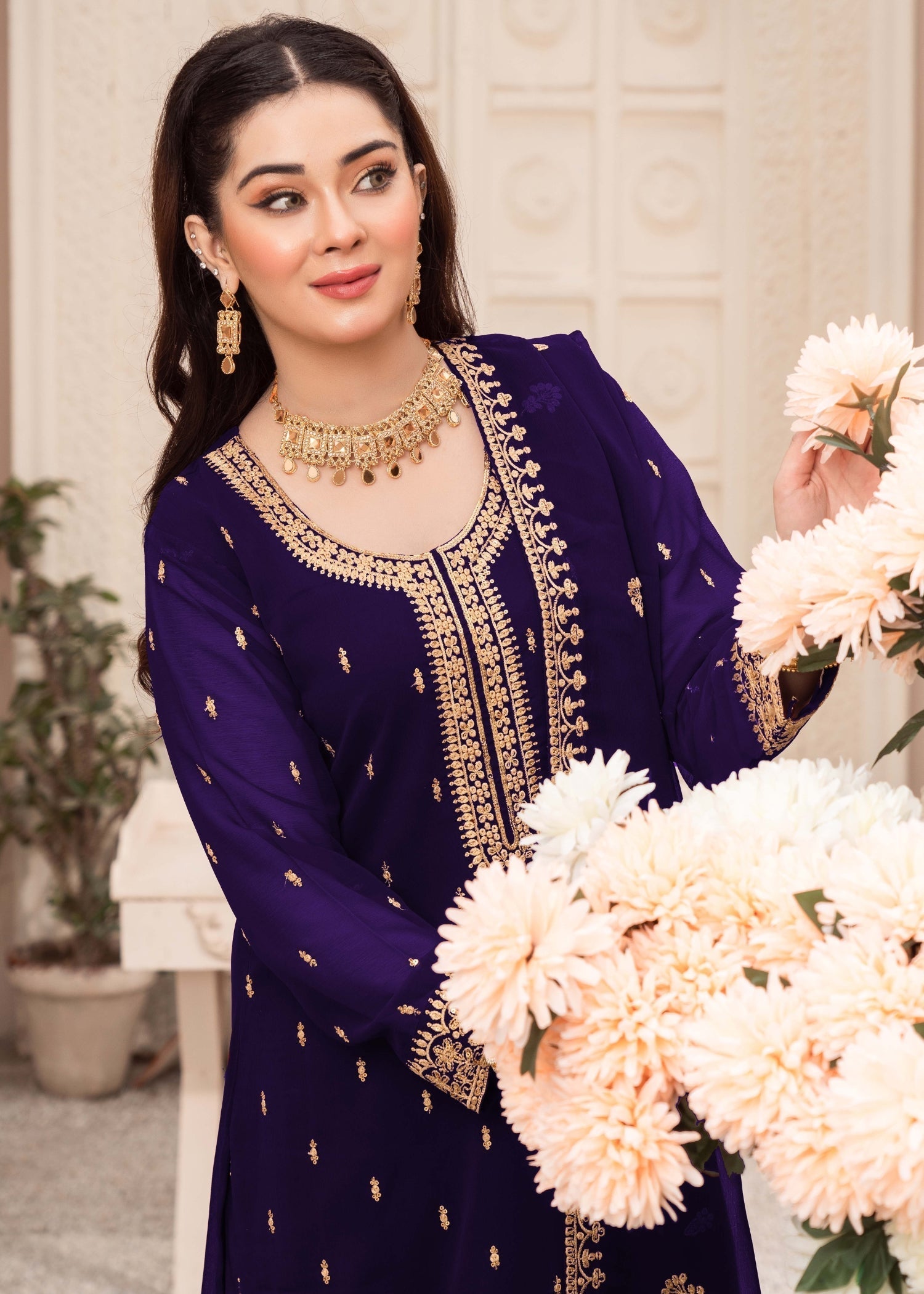 chiffon Kurta Set in Purple