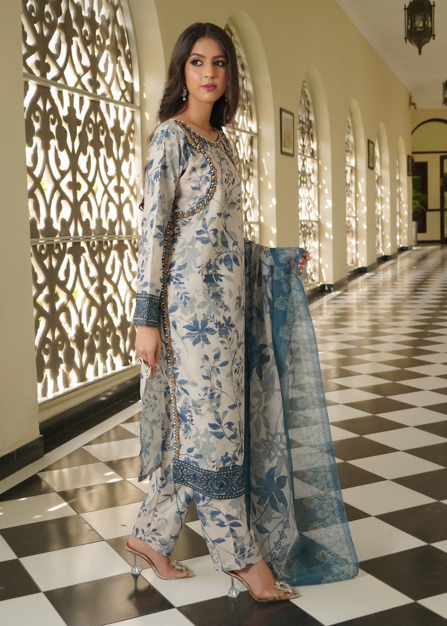 cotton Kurta Set in Ivory