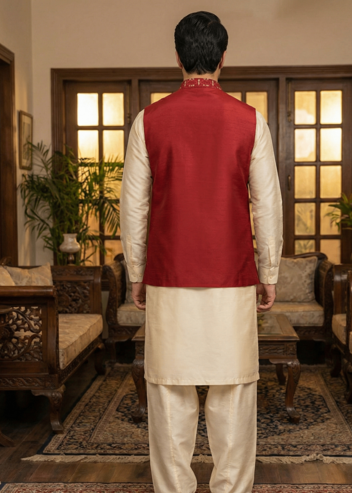 silk Waistcoat in Red