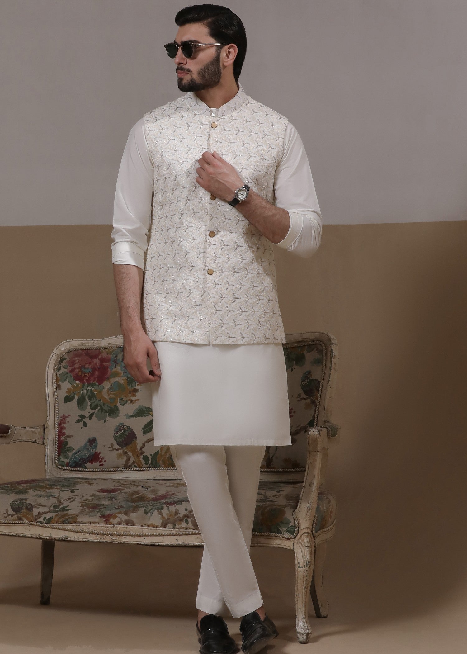 pk raw silk Waistcoat in Ivory