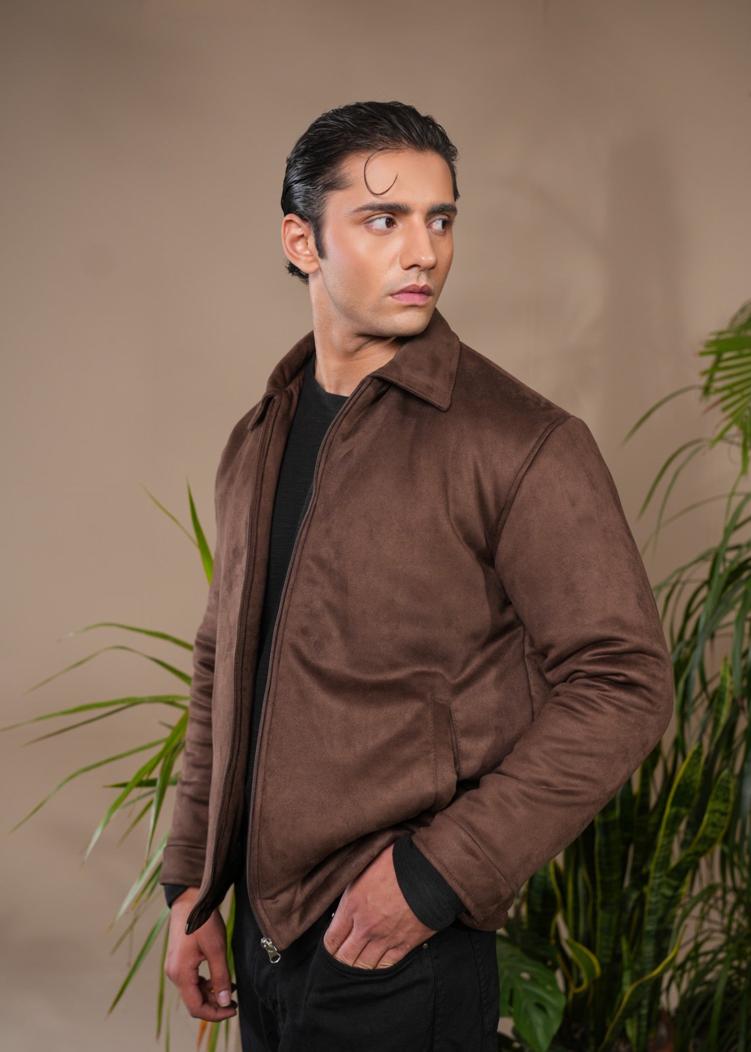 suede leather Jacket in Dark brown