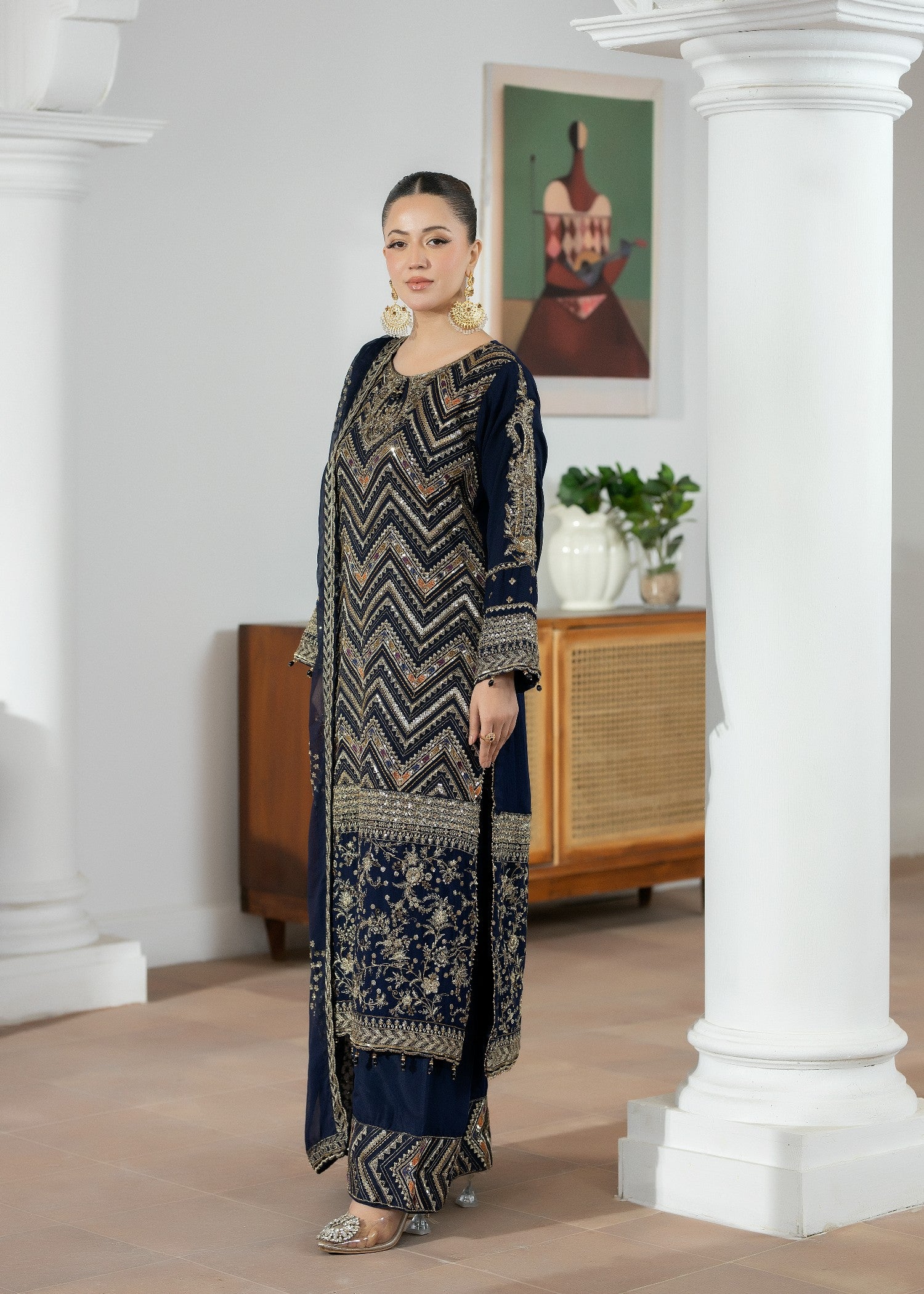 chiffon Kurta Set in Moonlight blue