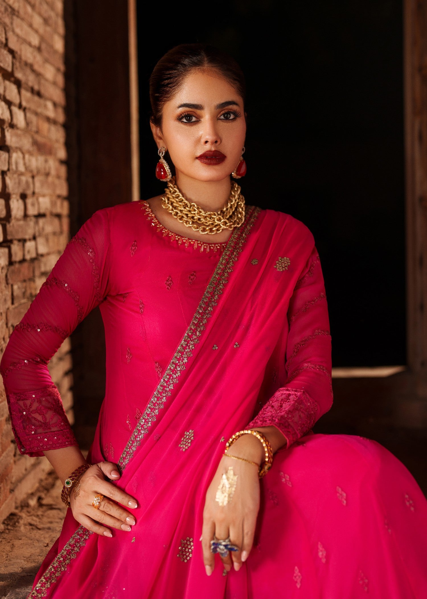 crinkle chiffon Maxi in Shocking pink
