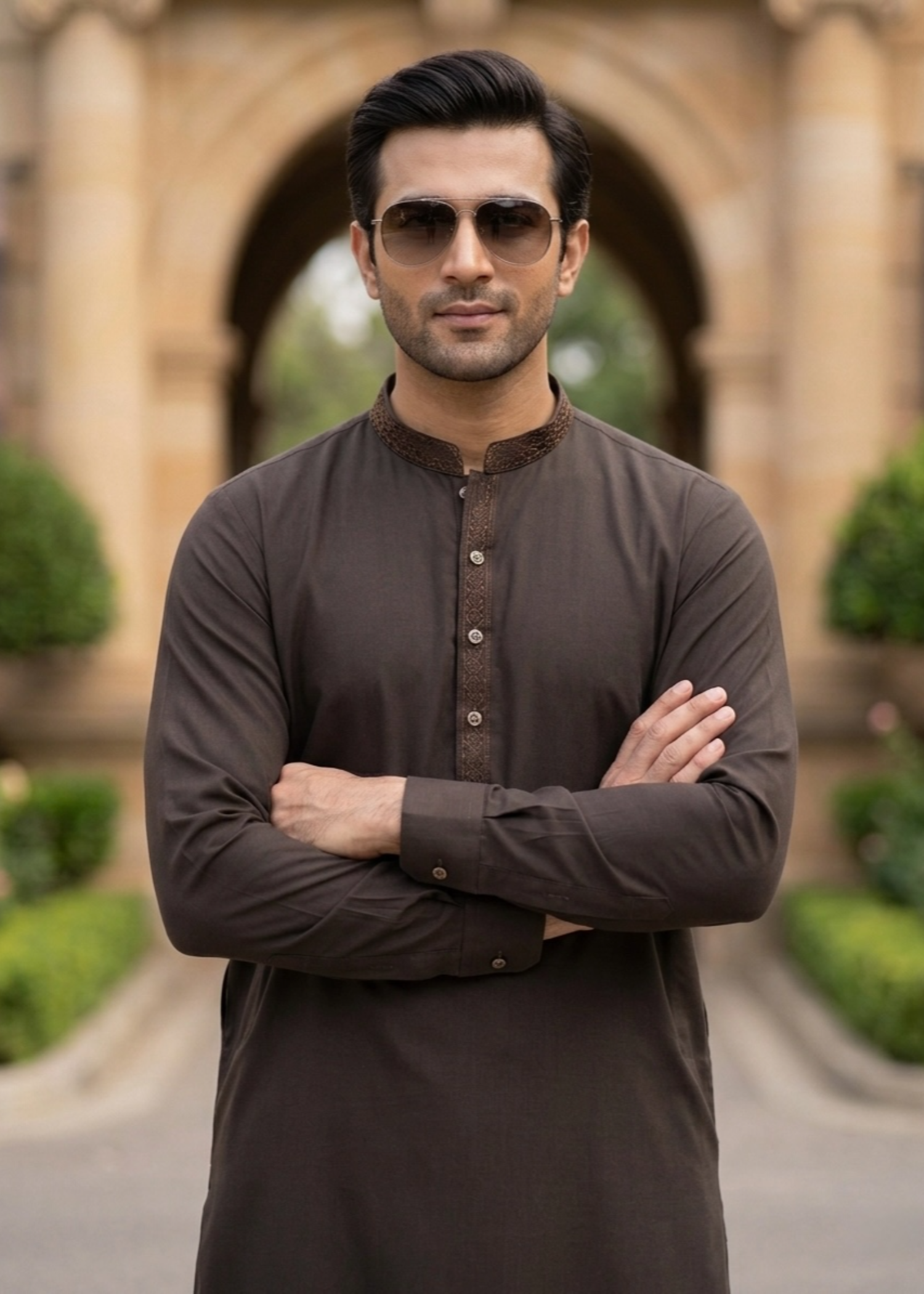wash & wear Shalwar Kameez in Walnut brown