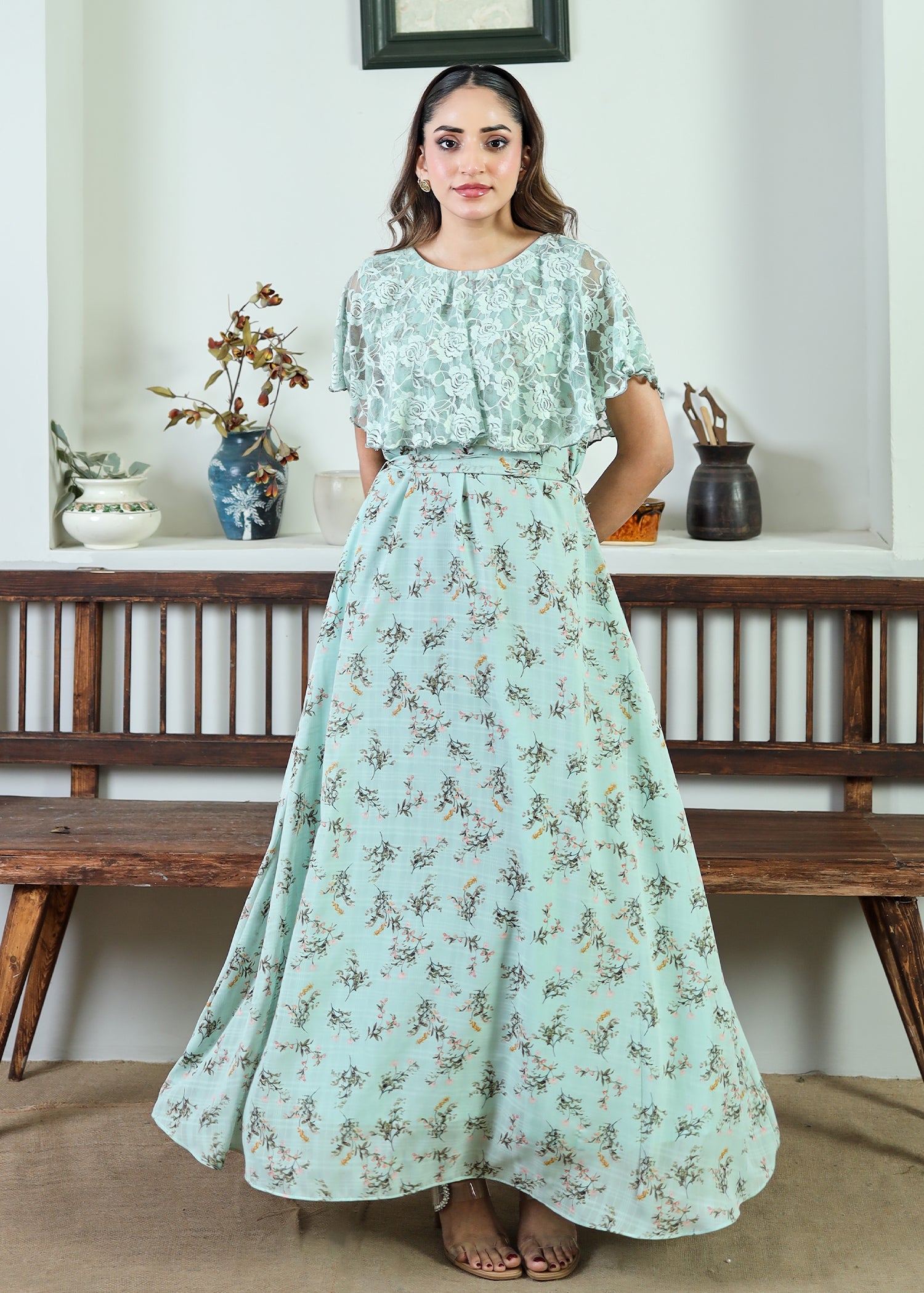 georgette chiffon Dress in Aquamarine