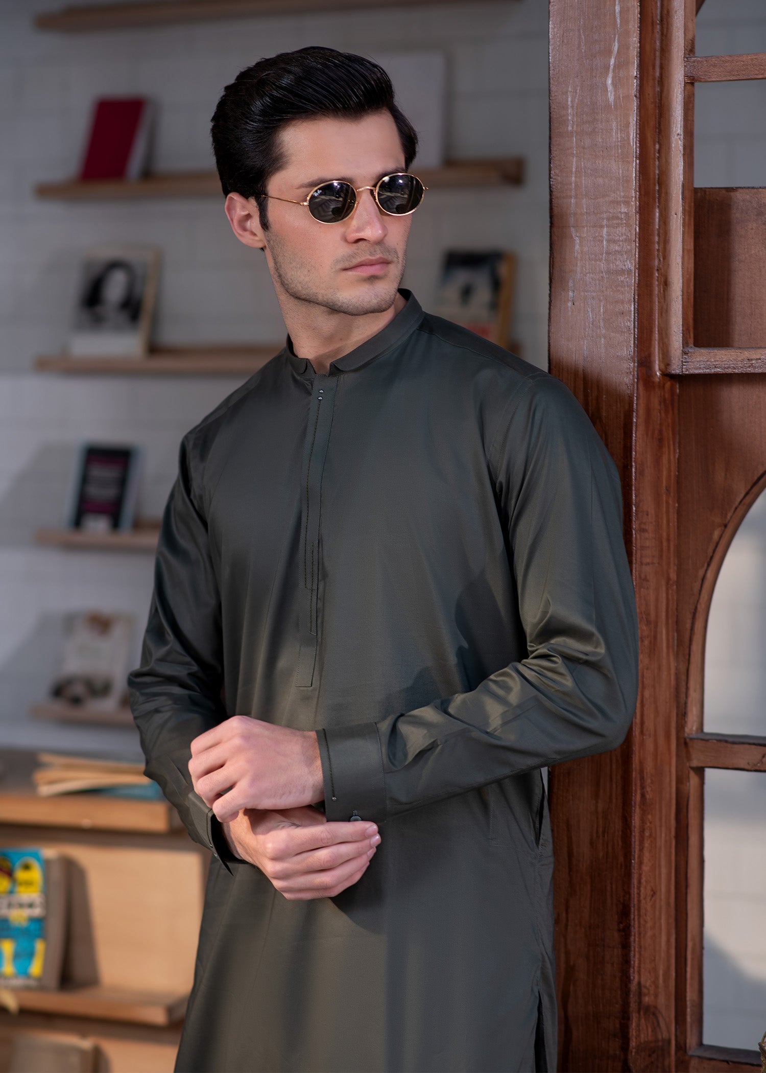 cotton Shalwar Kameez in Pine green