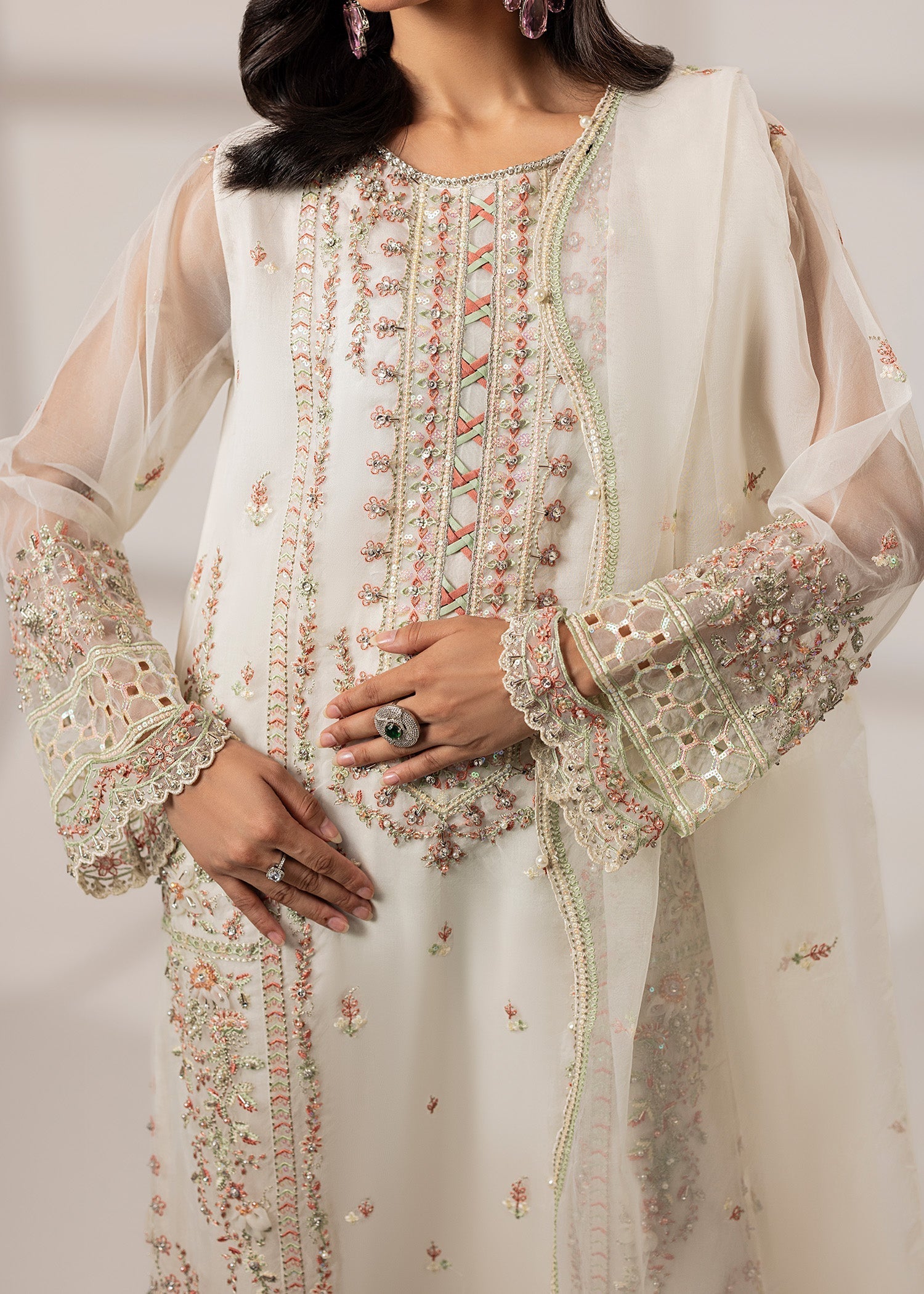 organza Kurta Set in Ivory