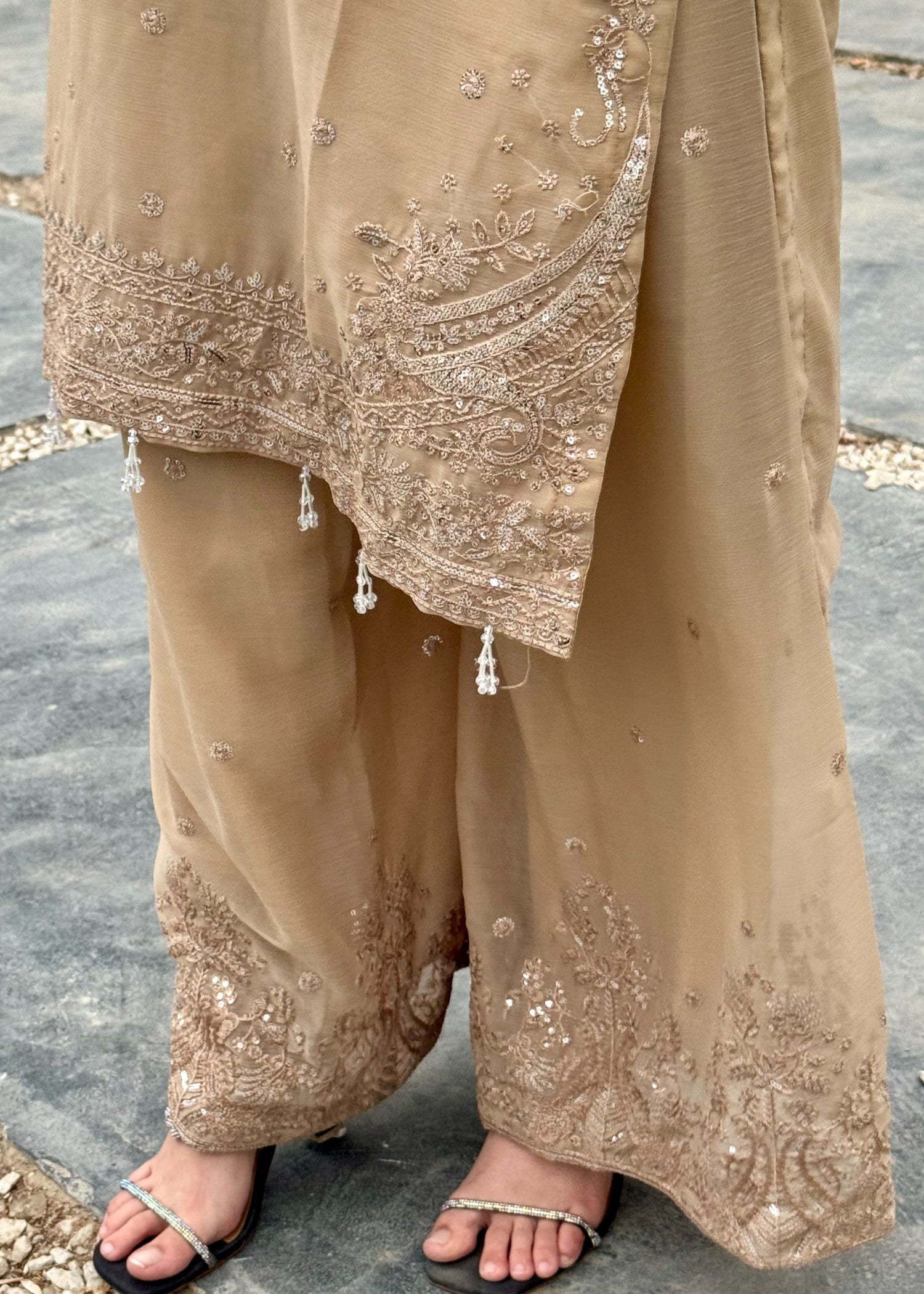 chiffon Kurta Set in Earth brown