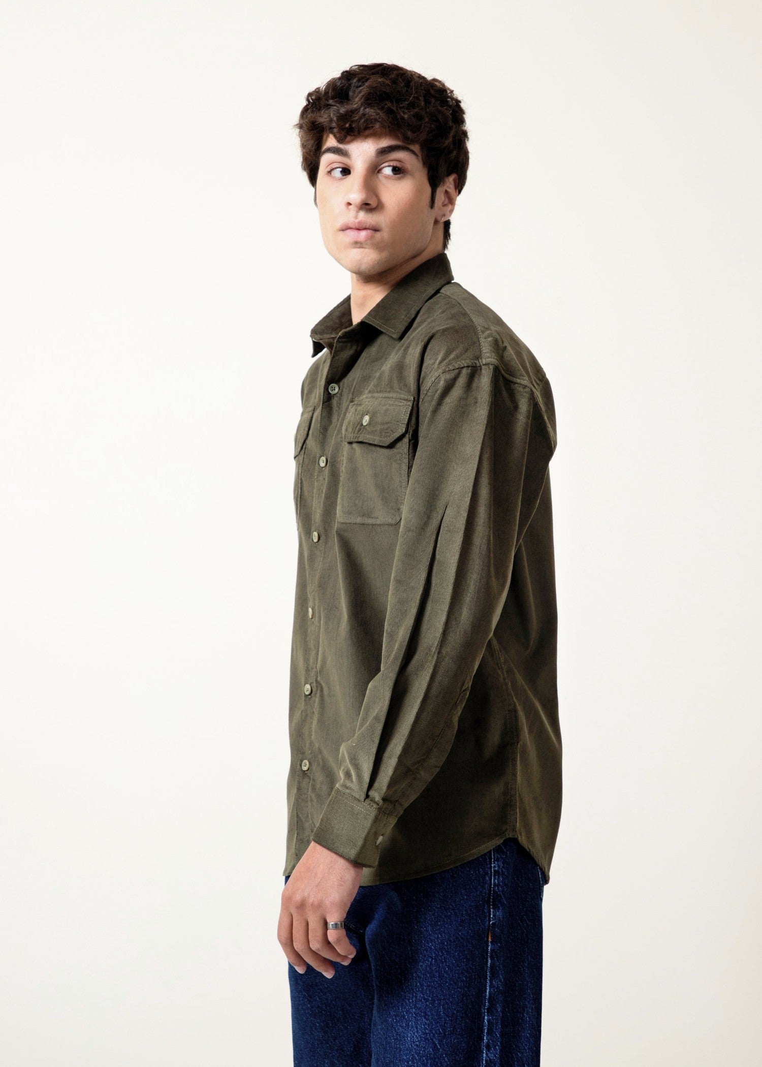 corduroy Casual Shirt in Olive green