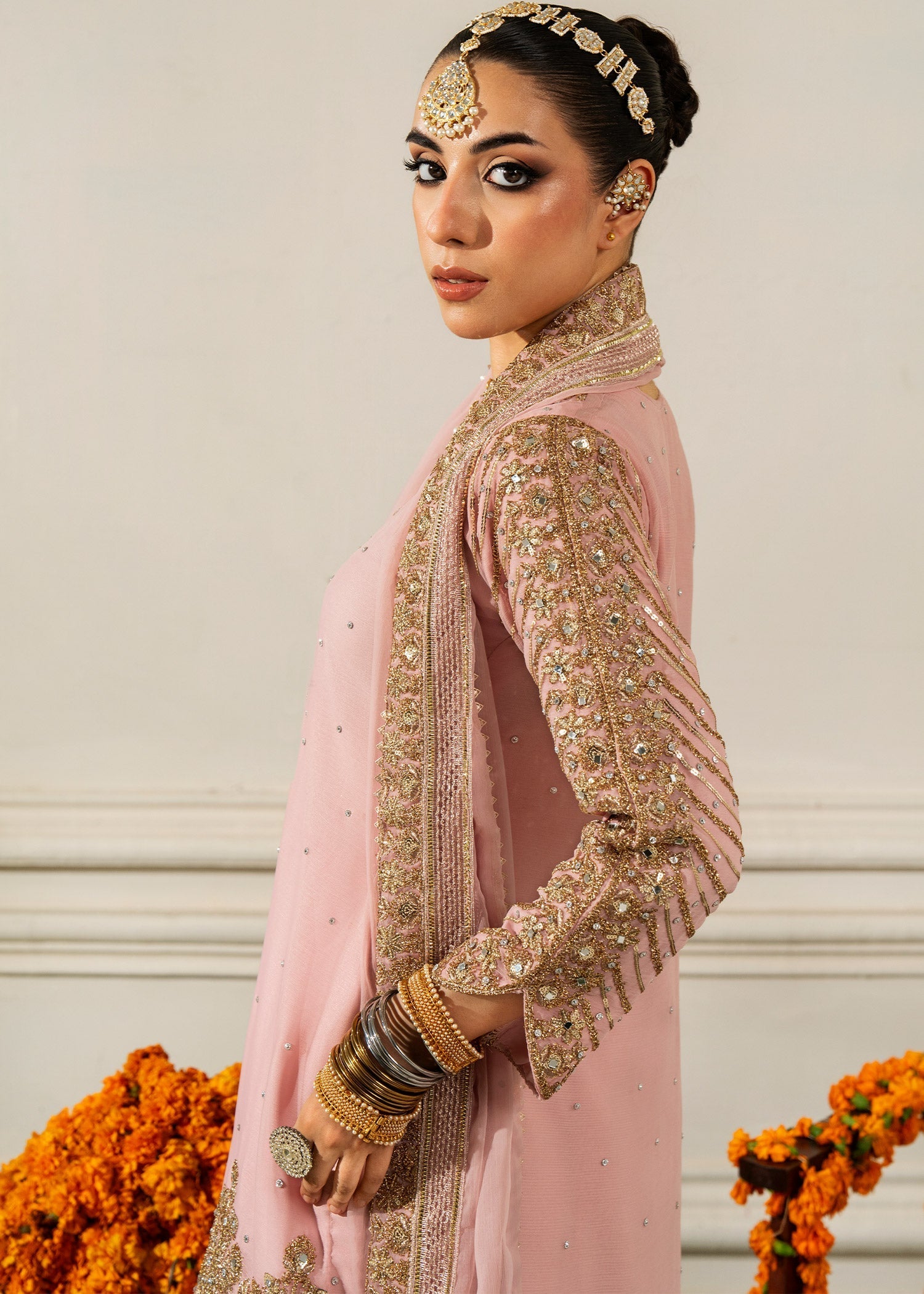 chiffon Kurta Set in Blush pink