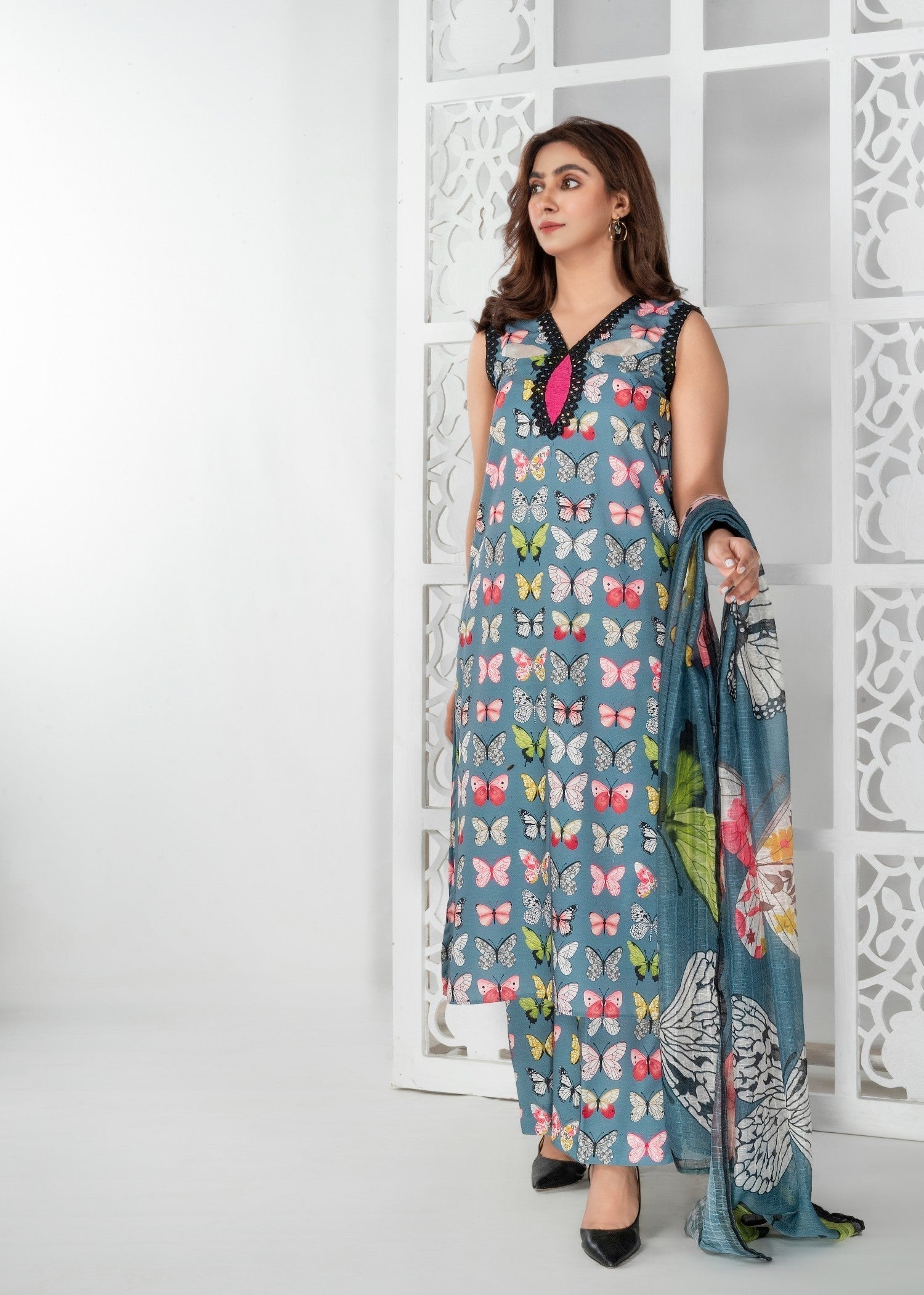 poly viscose Kurta Set in Powder blue