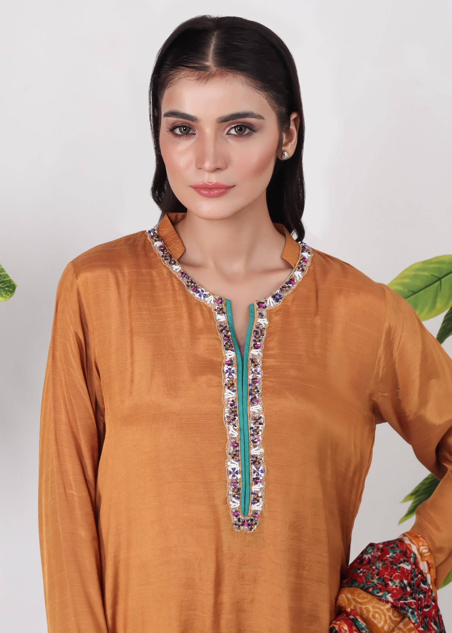 raw silk Kurta Set in Bright orange