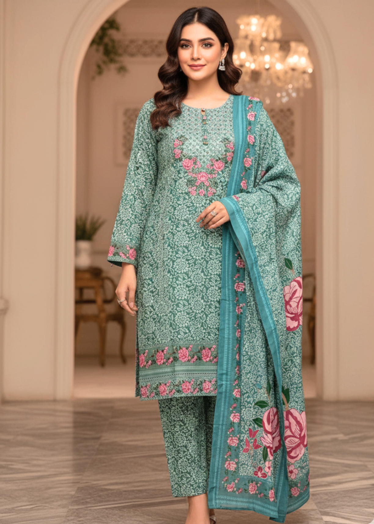 cotton masuri Kurta Set in Pastel green