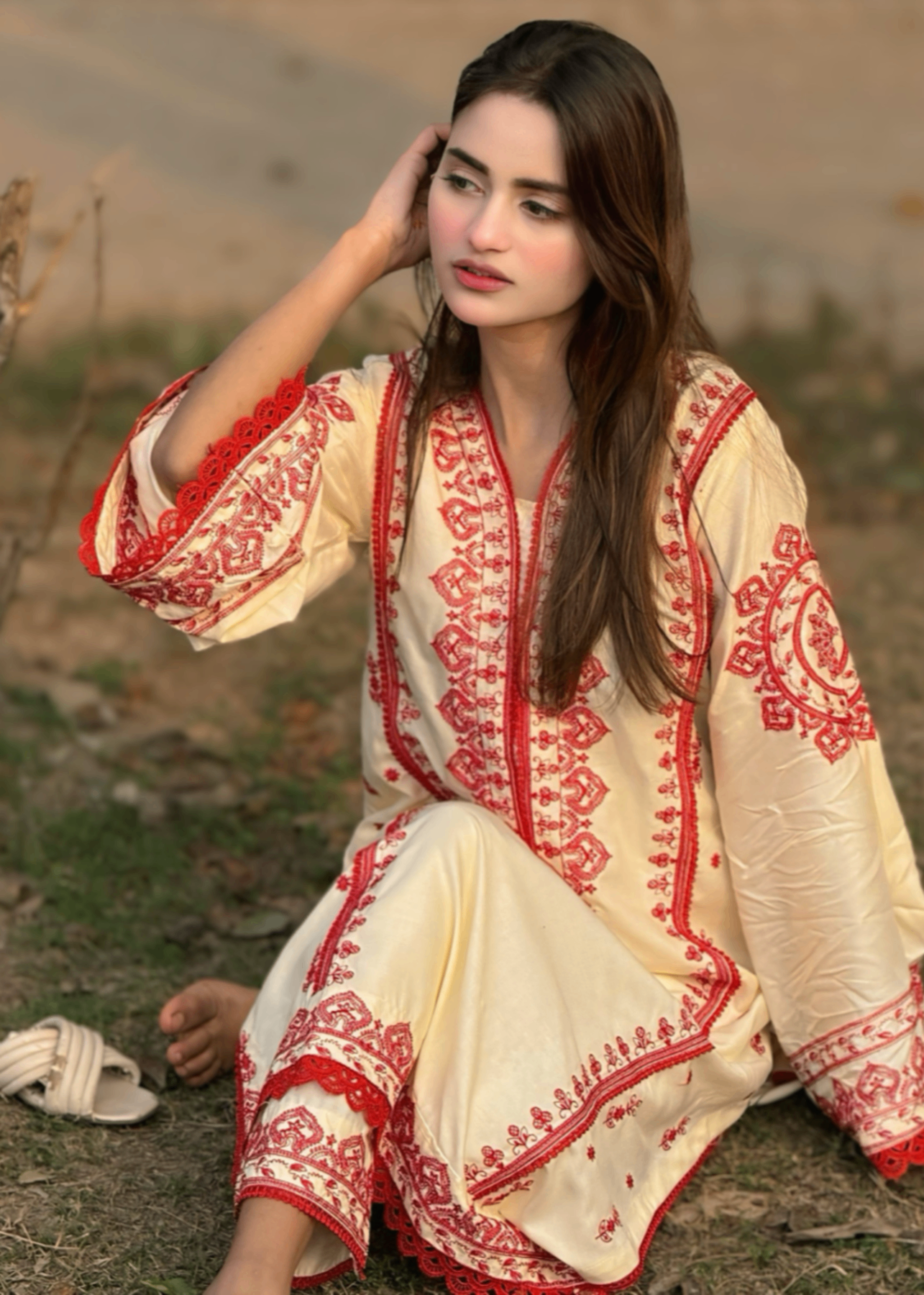 linen Kurta Set in Cream