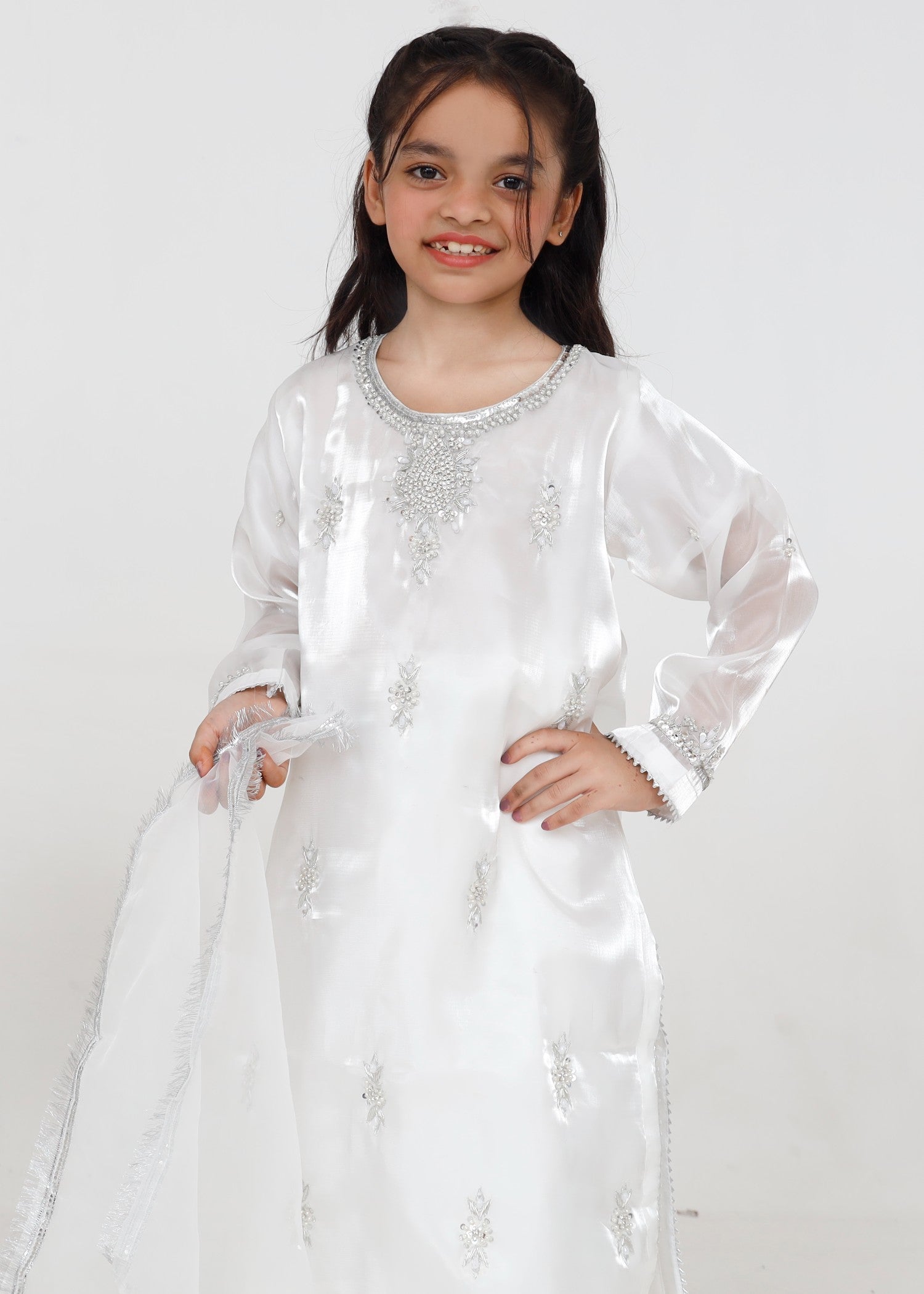 tissue silk Kurta Set in White