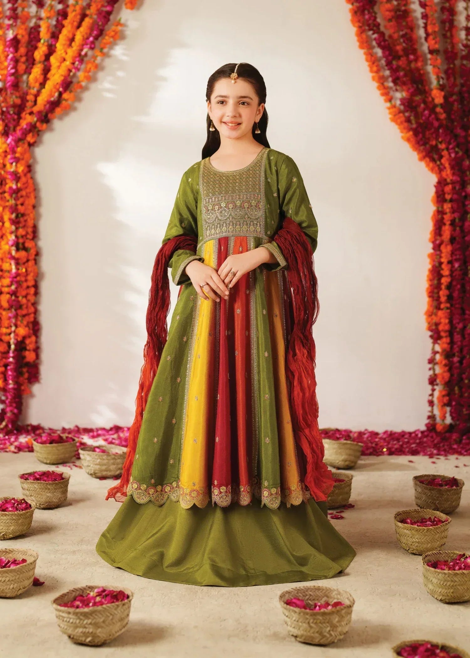 silk Lehenga in Pistachio green