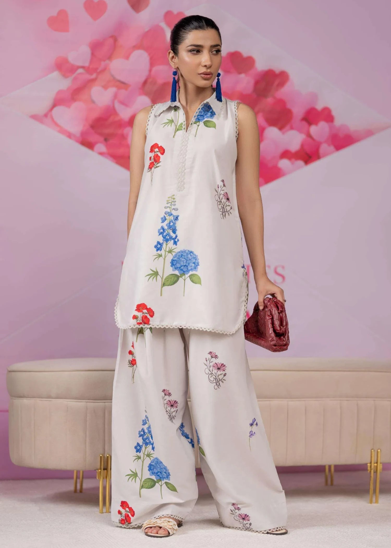 silk finish lawn Co Ord Sets in White