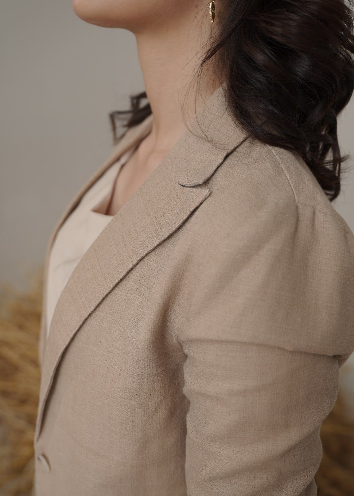 injected slub Blazer in Khaki brown