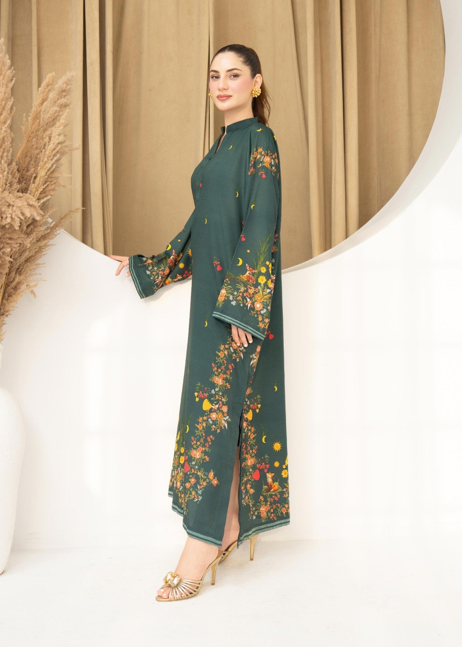 lawn Kaftan in Green