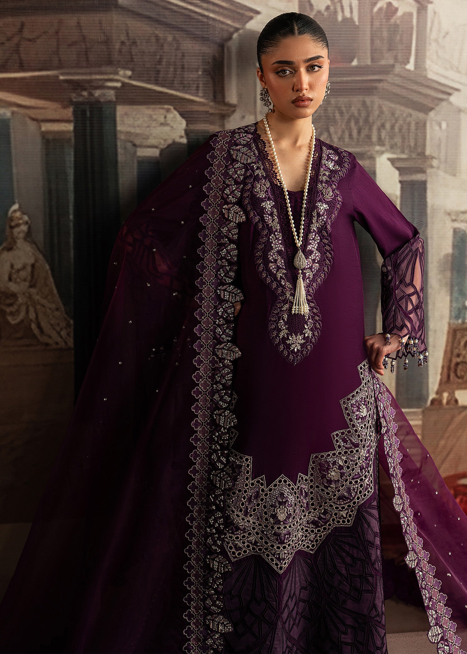 korean raw silk Sharara in Purple