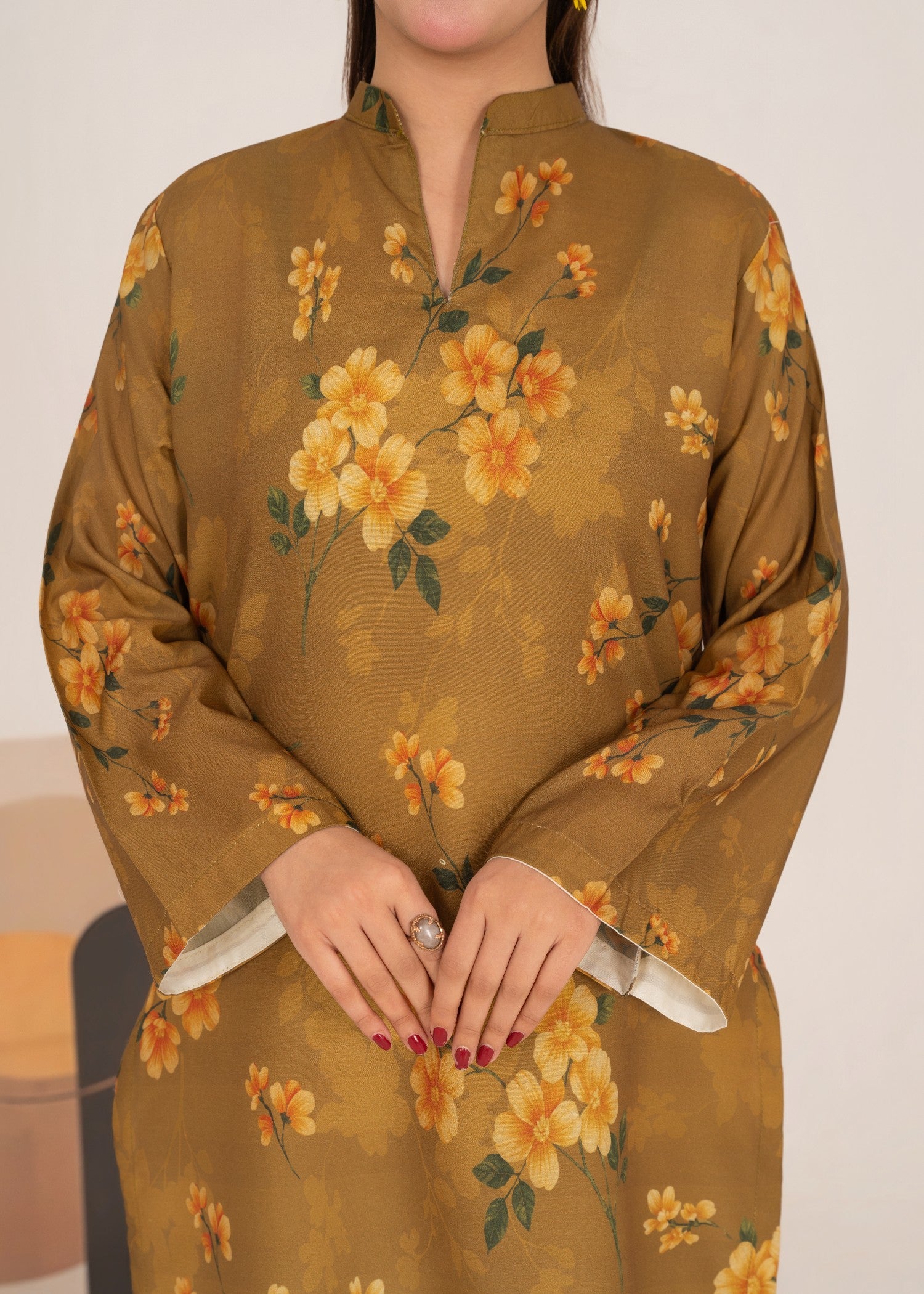 poly lawn Kurta Set in Forest green