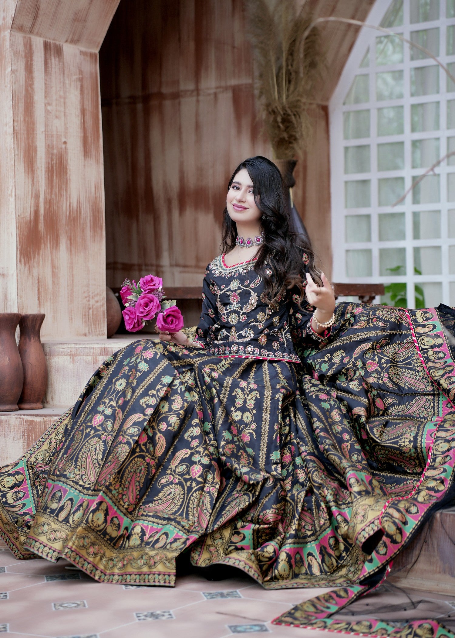 thai silk Lehenga in Black