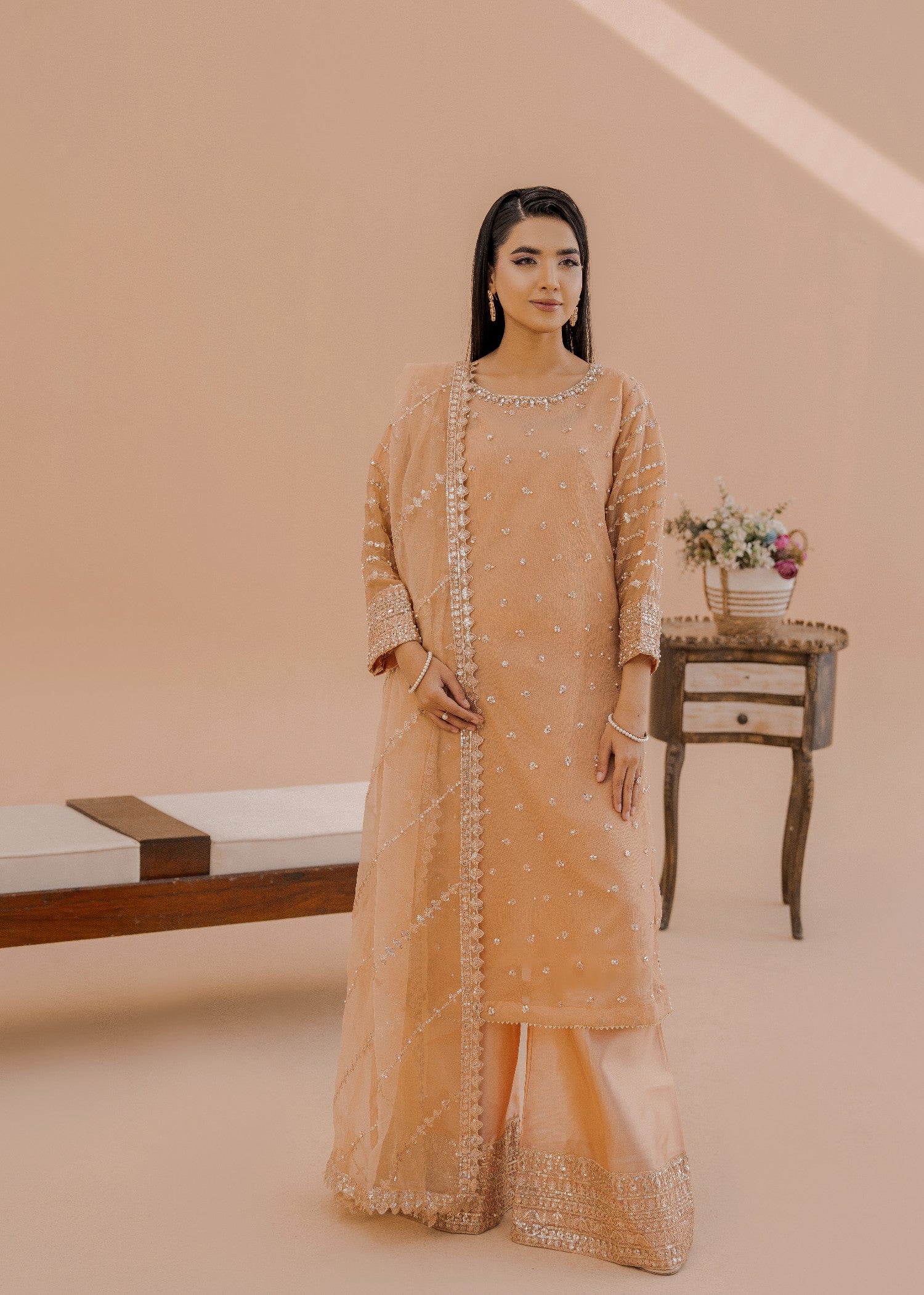 chiffon Kurta Set in Buttercream