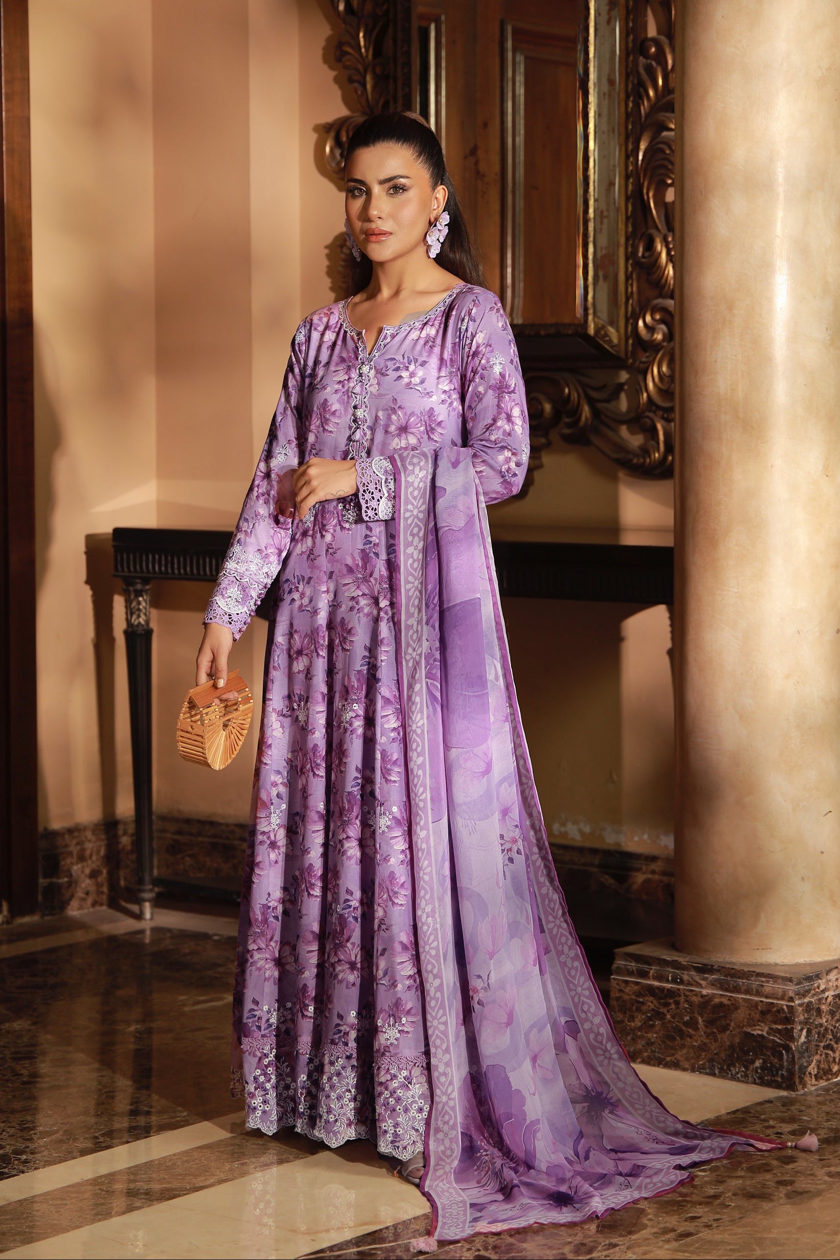 bemberg crinkle chiffon Unstitched in Lilac