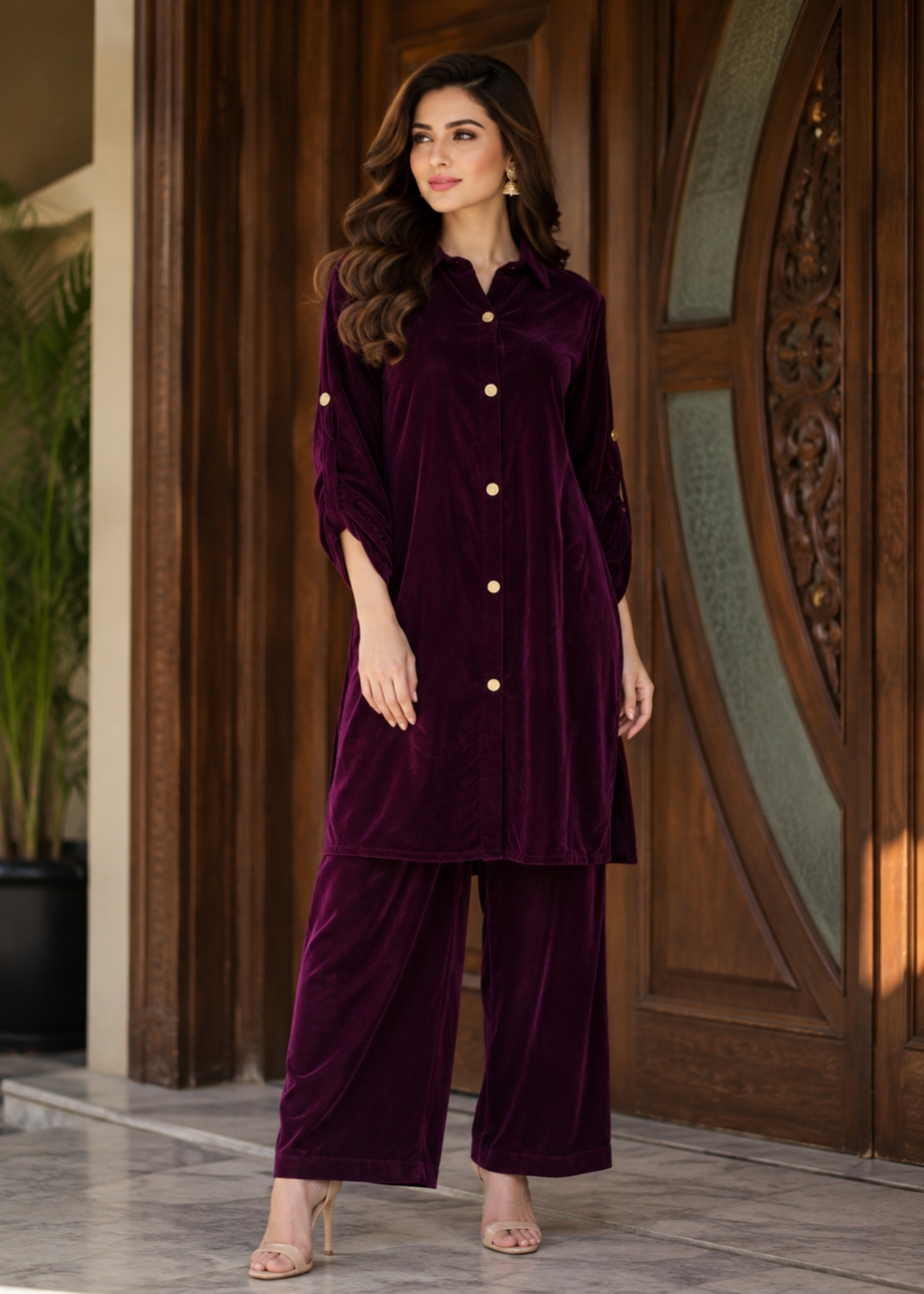 chinese micro velvet 9000 Co Ord Sets in Deep purple