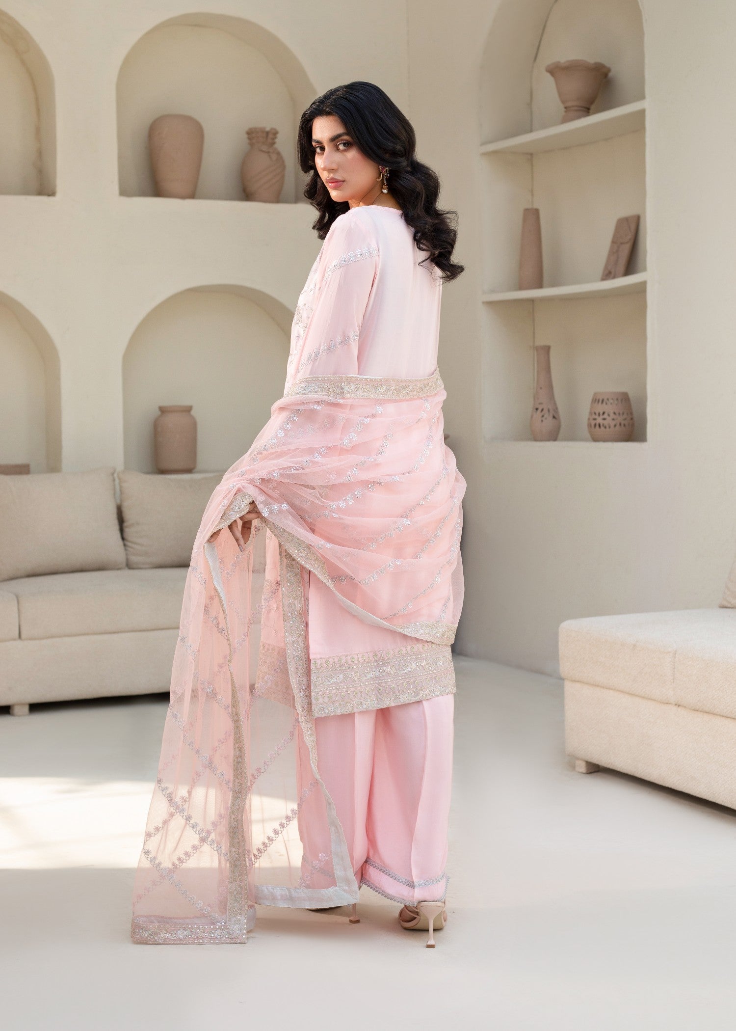 pure silk Kurta Set in Pastel pink
